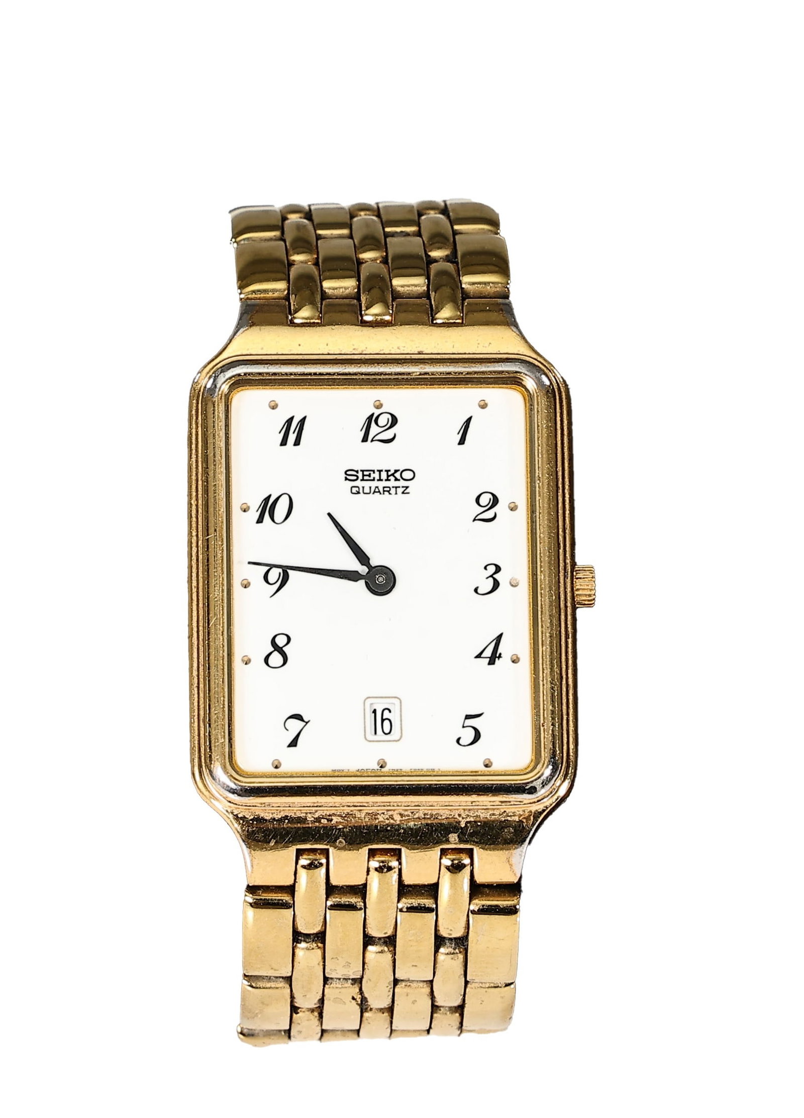 Seiko Quartz Gold Tone Rectangular Watch 7N29-F060: Seiko Quartz Gold Tone Rectangular Watch 7N29-F060 (2.4 x 3.4 x 0.5 cm, Length 15.5 cm)