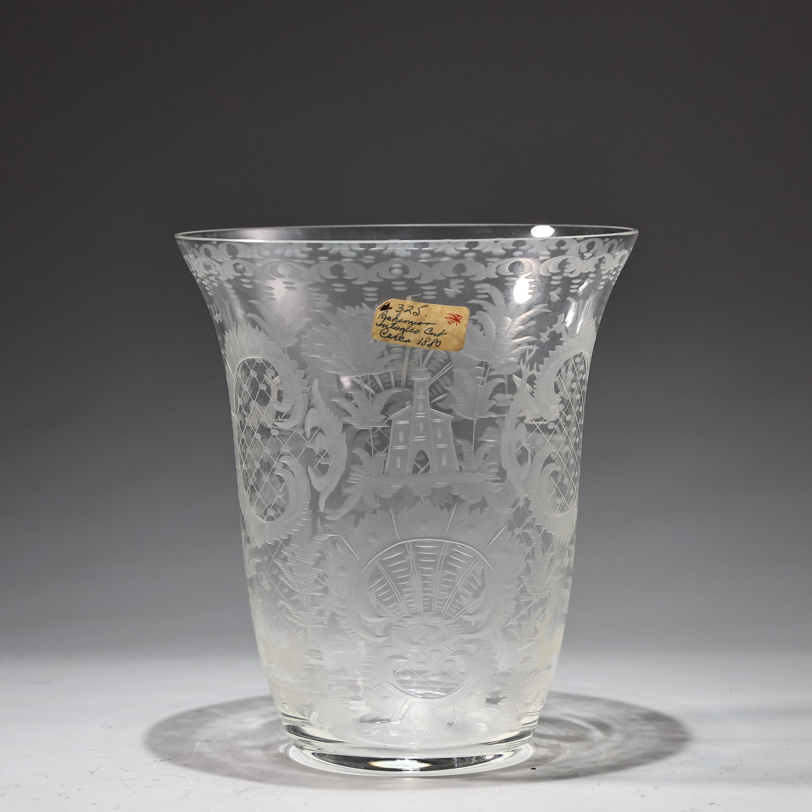 1880s Bohemian Etched Floral Crystal Vase (1 of 7)