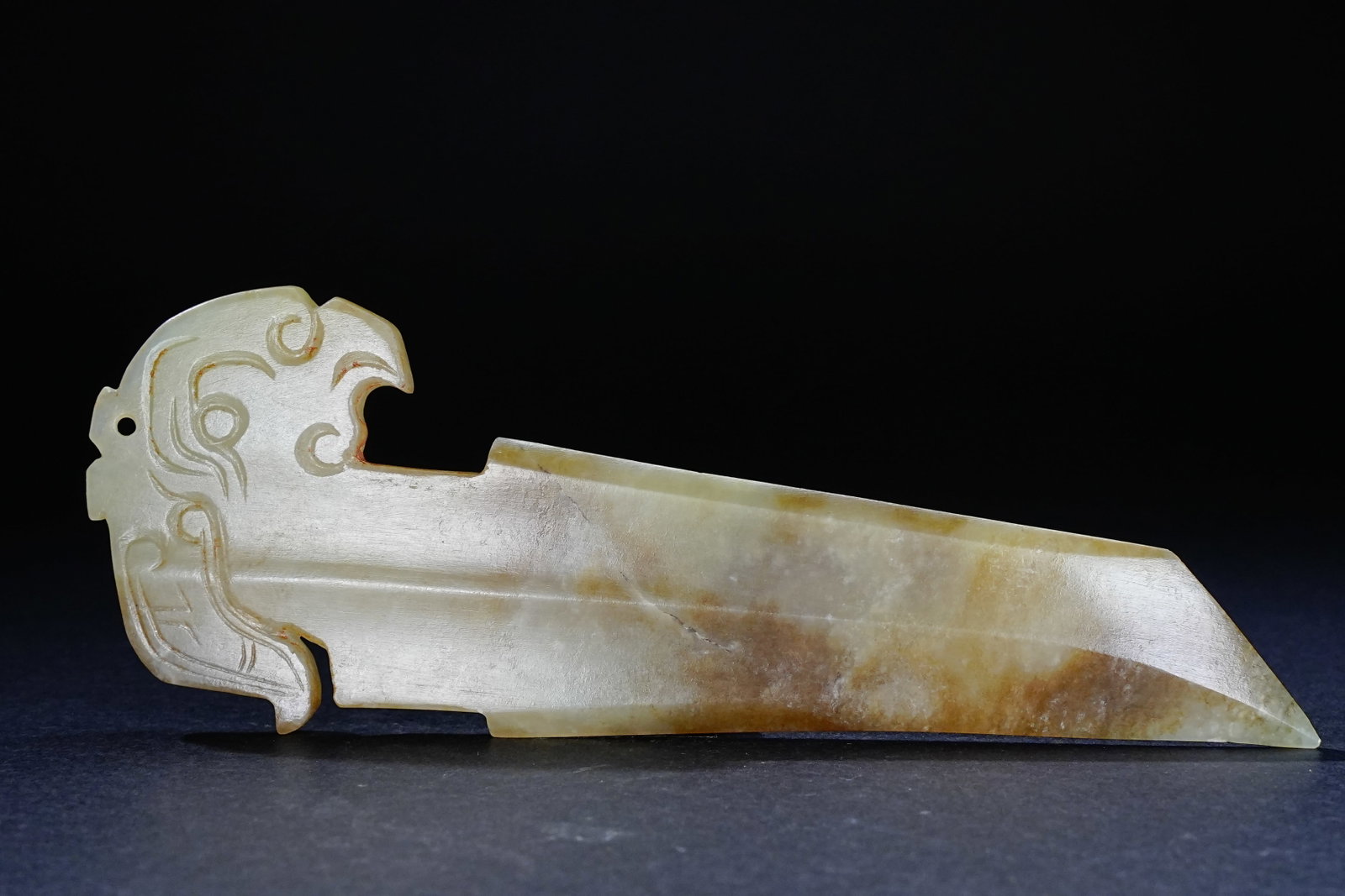 Jade Carved Phoenix Pattern Ge: Jade Carved Phoenix Pattern Ge (12.3 x 4.3 x 0.45cm)