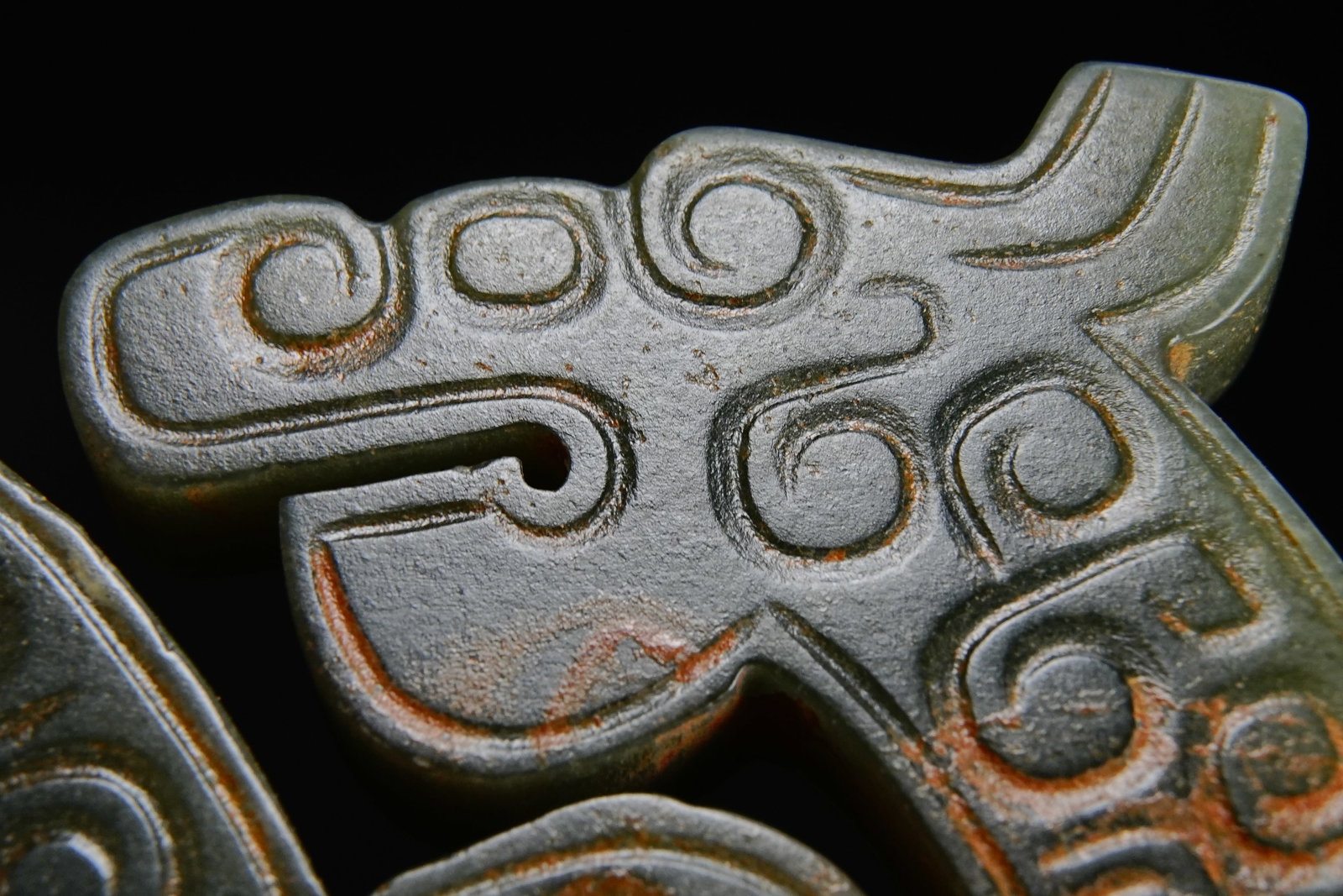 Jade Carved Cloud Pattern Dragon Shape Bi - 3