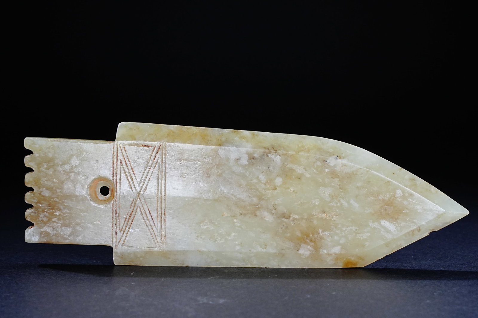 Jade Carved Cloud Pattern Ge: Jade Carved Cloud Pattern Ge (12 x 4 x 0.5cm)
