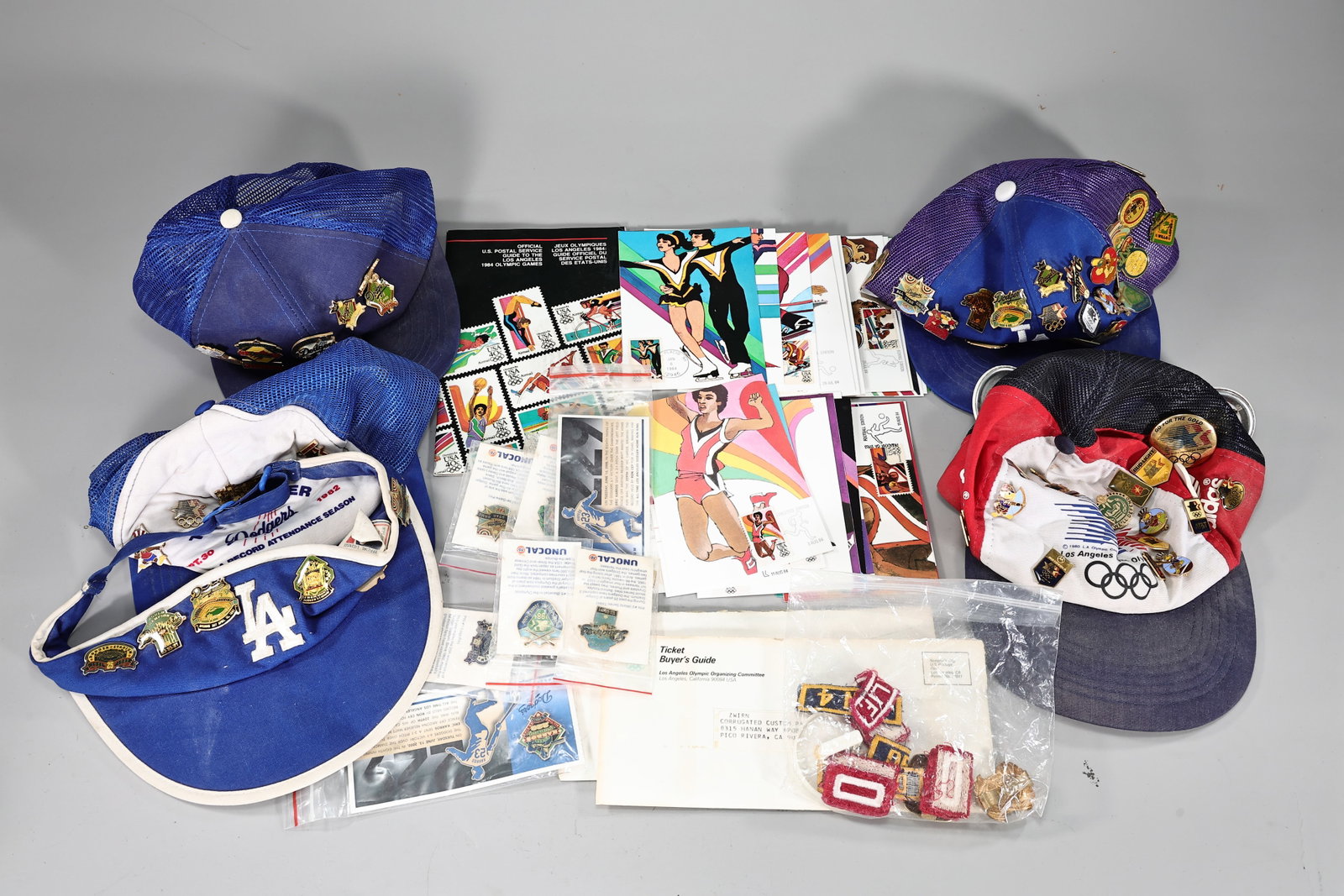 1984 Olympic Memorabilia Includes Hats, Pins, Stamps (1 of 6)