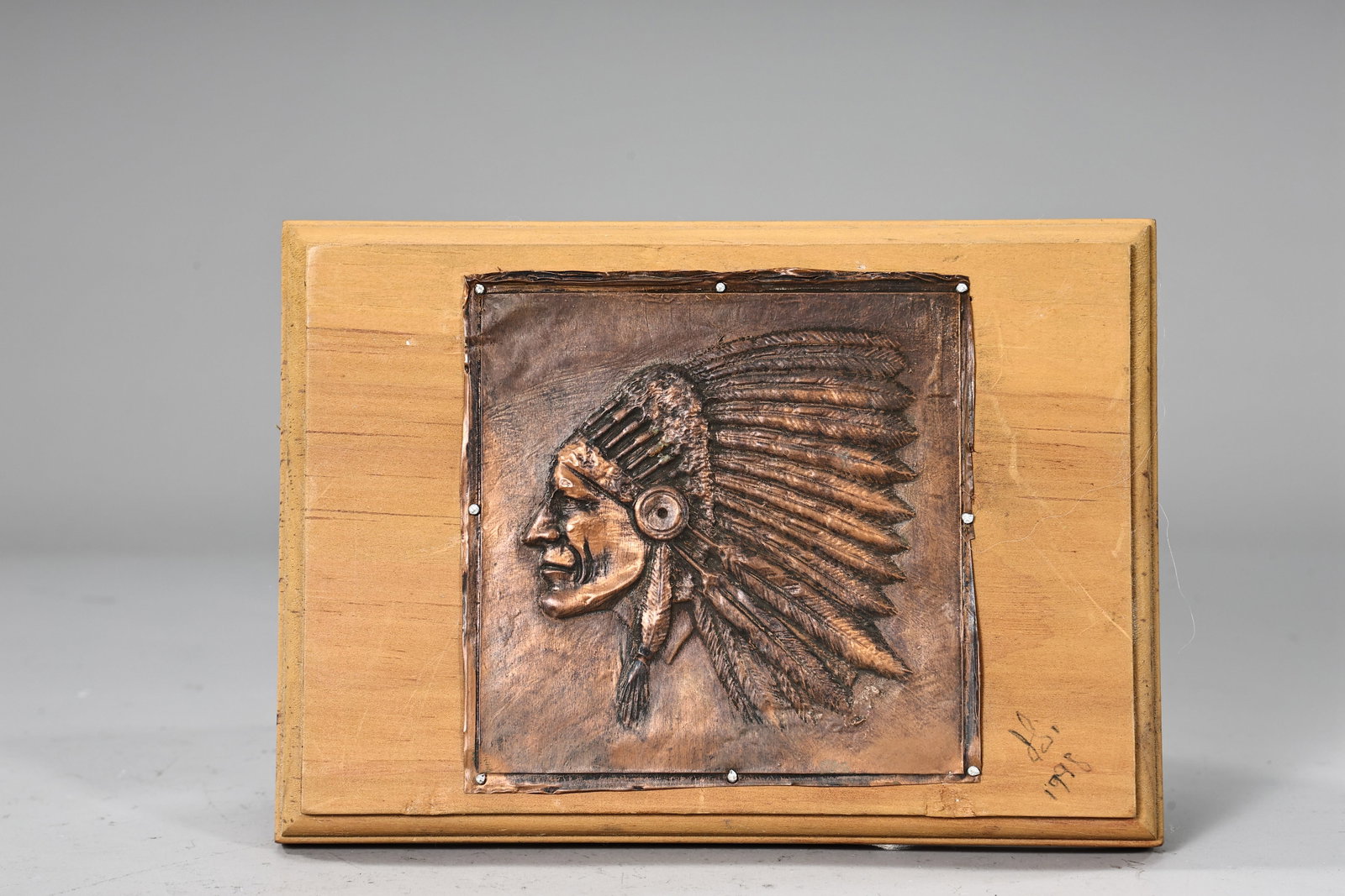 Framed Embossed Copper Metal Native American With Headdress 1998 (1 of 5)