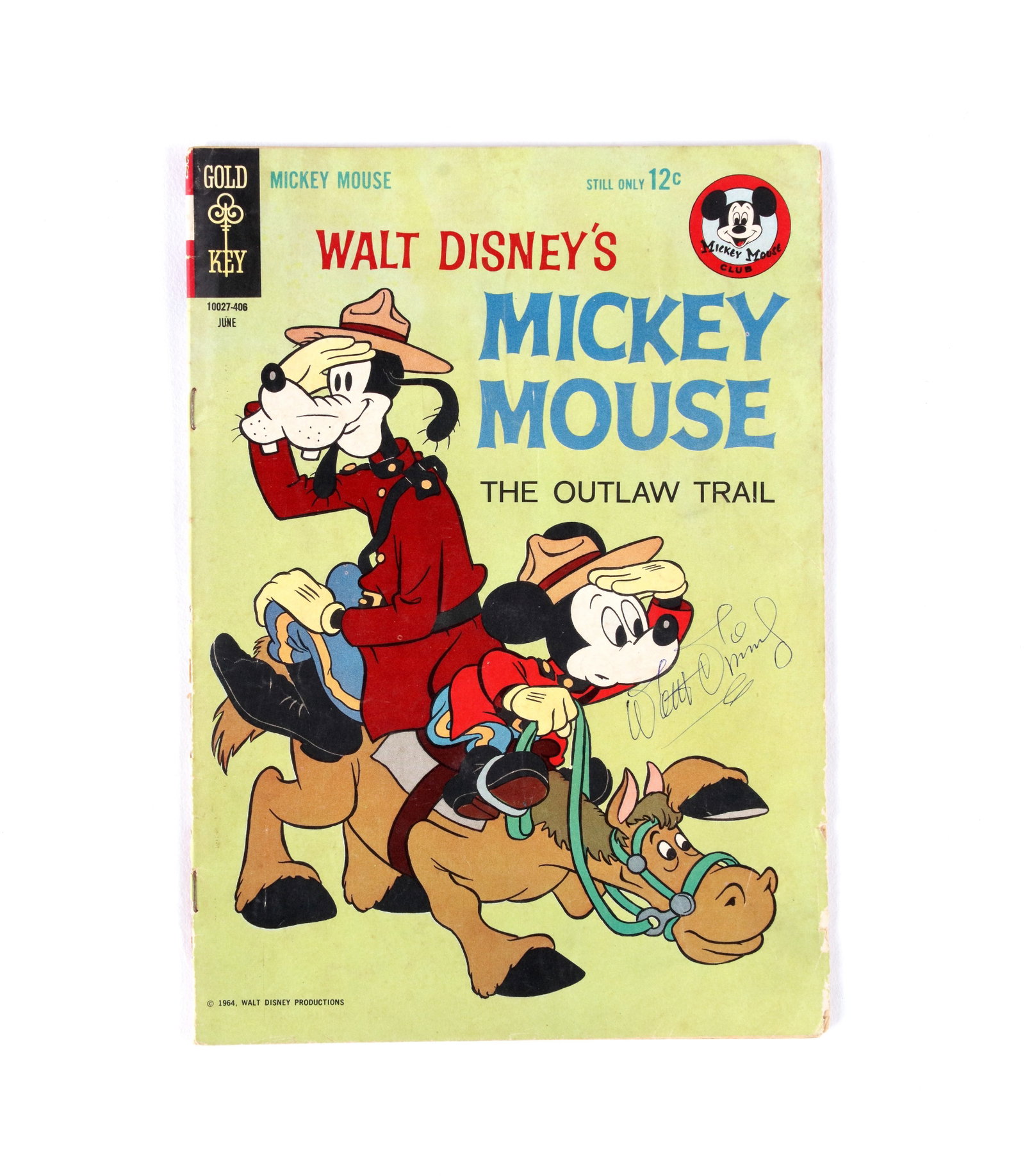 WALT DISNEY – HAND-SIGNED MICKEY MOUSE: THE OUTLAW TRAIL GOLD KEY COMIC BOOK (1961): WALT DISNEY – HAND-SIGNED MICKEY MOUSE: THE OUTLAW TRAIL GOLD KEY COMIC BOOK (1961) WALT DISNEY – HAND-SIGNED MICKEY MOUSE: THE OUTLAW TRAIL GOLD KEY COMIC BOOK (1961) Provenance and