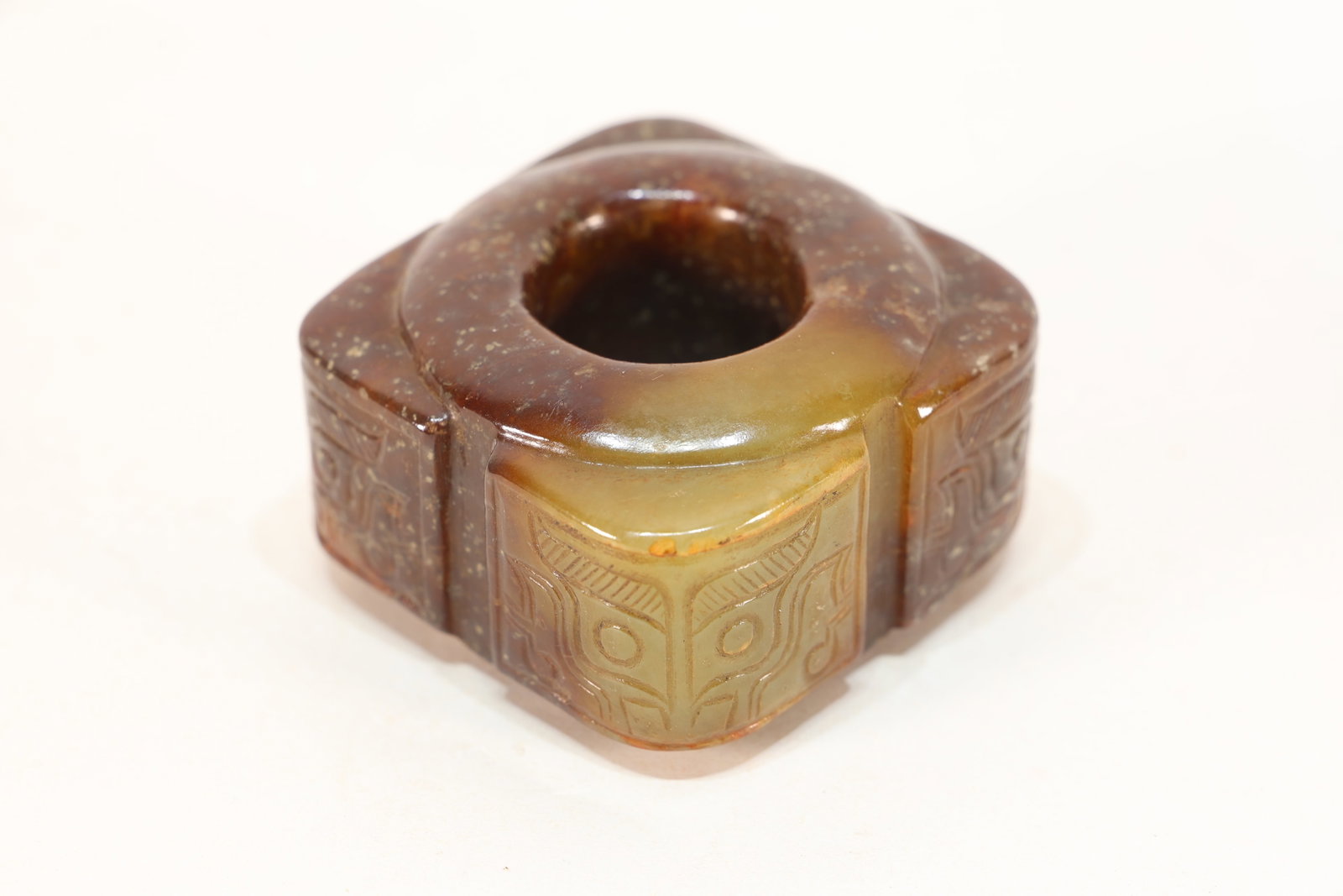 Jade Carved Beast Face Pattern Cong: Jade Carved Beast Face Pattern Cong (5 x 3cm)