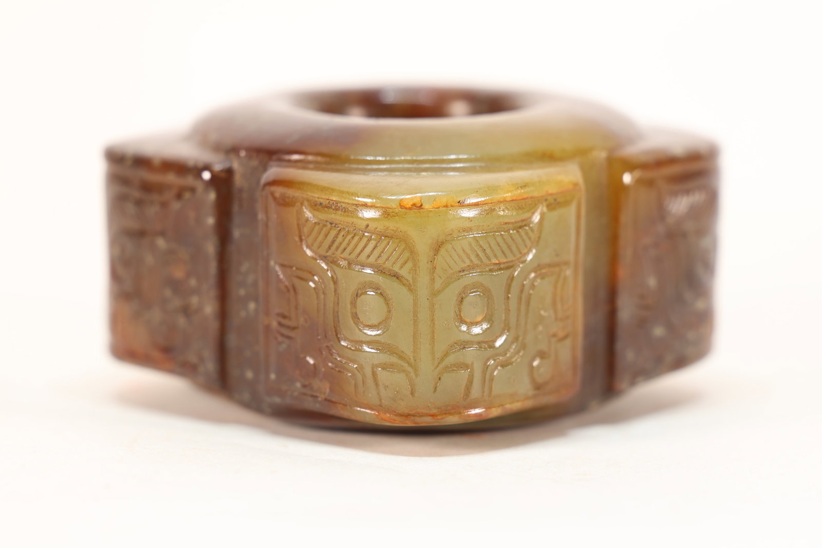 Jade Carved Beast Face Pattern Cong - 2