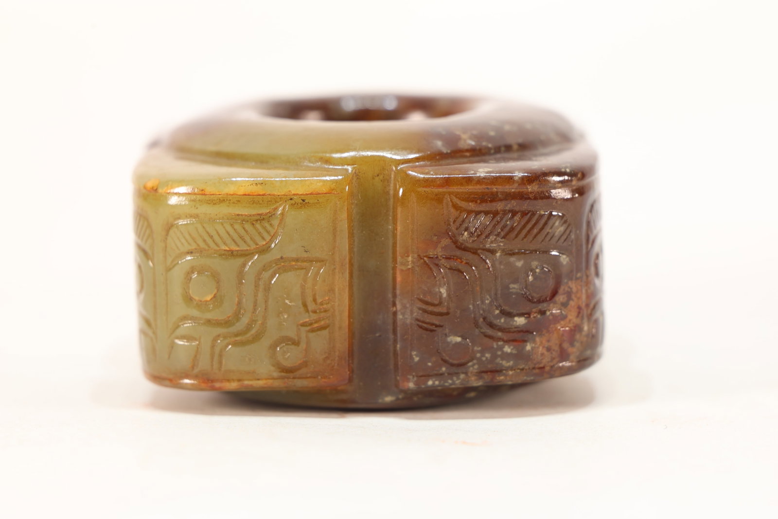 Jade Carved Beast Face Pattern Cong - 3