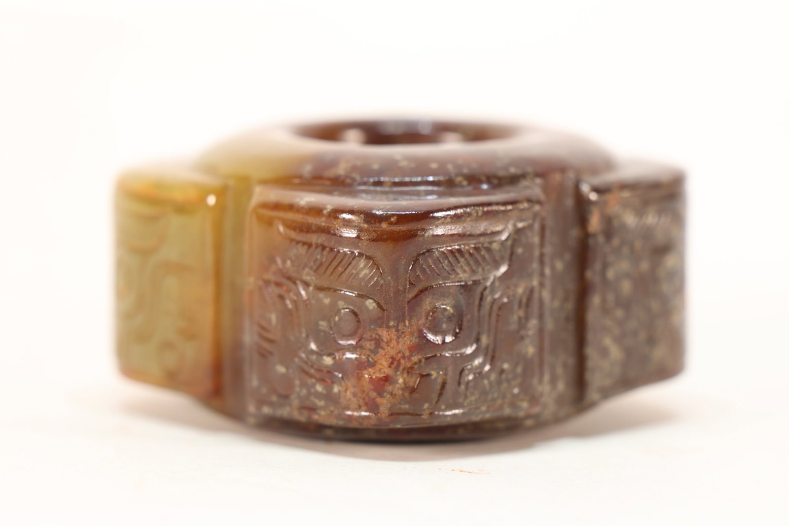Jade Carved Beast Face Pattern Cong - 4