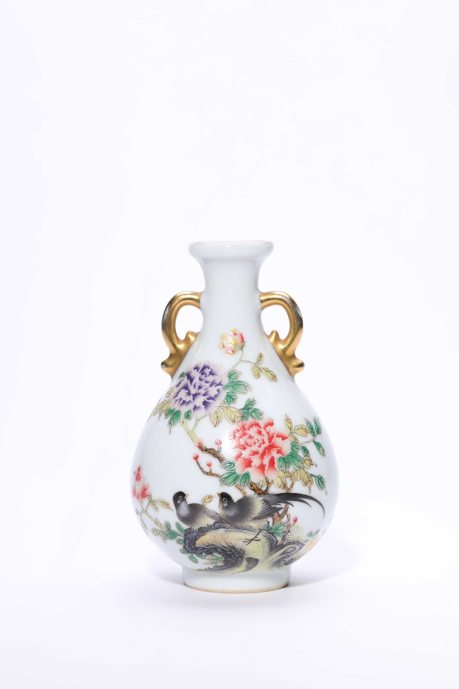 A Famille-Rose ‘Flowers, Birds and Poem’ Yuhuchun: A Famille-Rose ‘Flowers, Birds and Poem’ Yuhuchun Dimensions: Width: 10 cm x Height: 16.4 cm. All measurements are approximate.