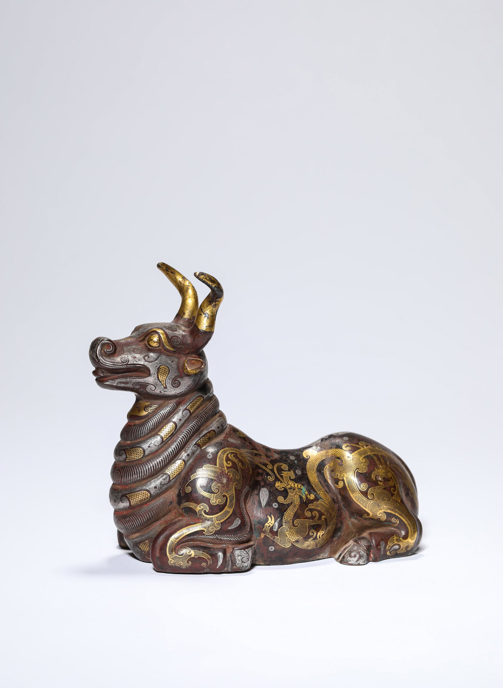 A Gold and Silver-Inlaid Bronze Ox (1 of 6)