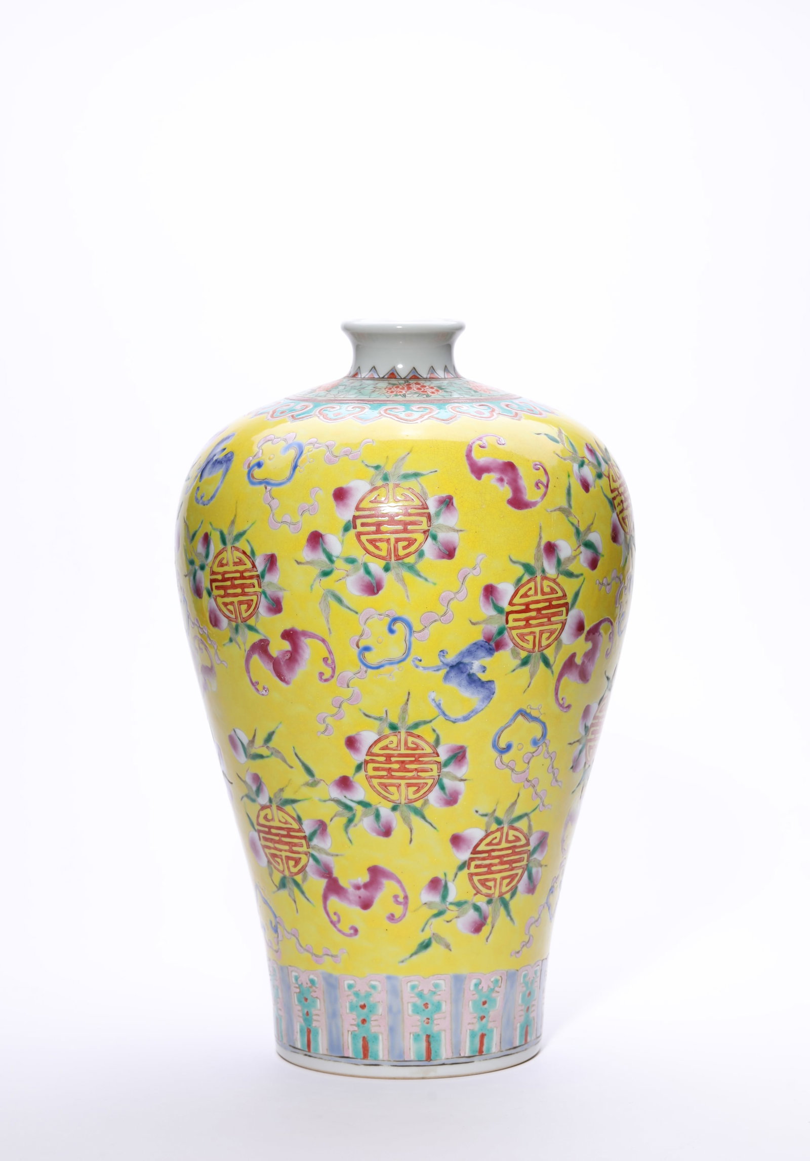 A Yellow-Ground Famille-Rose ‘Bat and Shou’ Meiping (1 of 5)