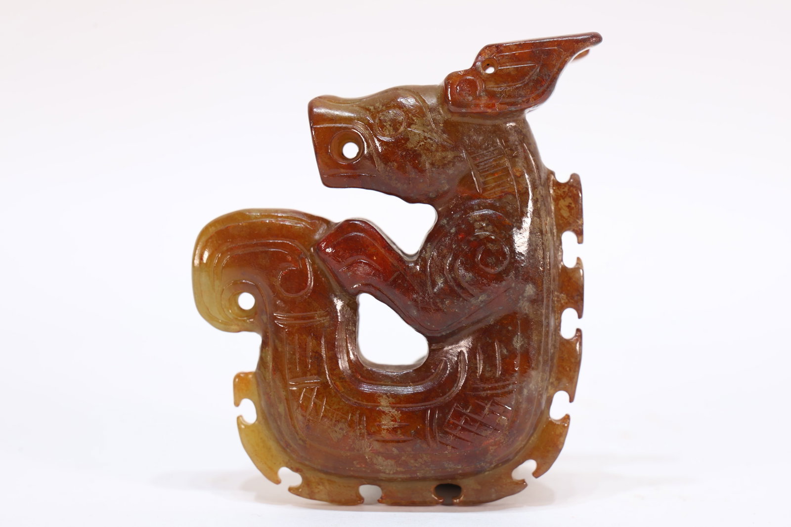 Jade Carved Beast Face Pattern Dragon Shape Ornament: Jade Carved Beast Face Pattern Dragon Shape Ornament (7 x 6 x 1.5cm)