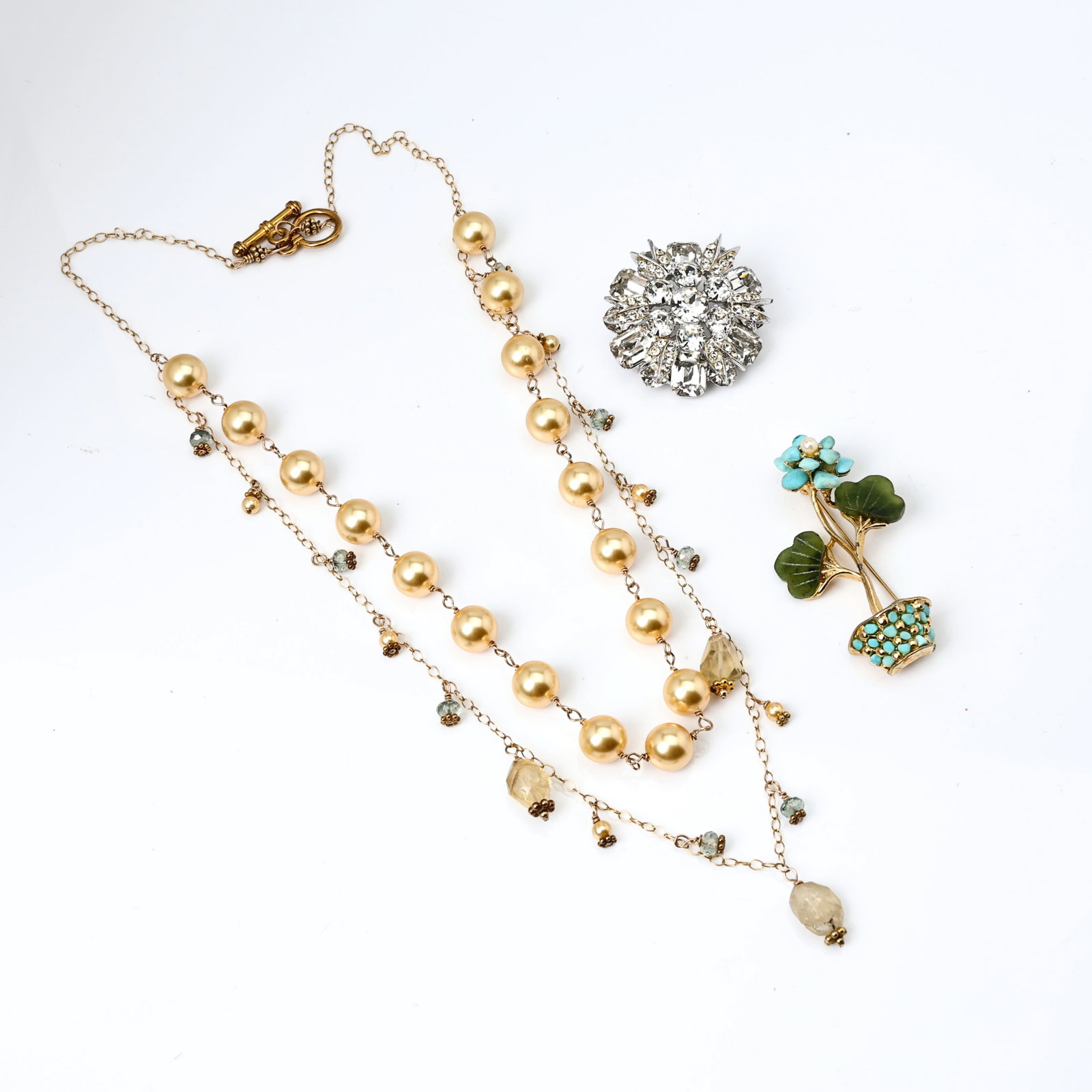 Vintage Style Costume Jewelry By Weiss, Krisina Torcbin Design,Swoboda: Vintage Style Costume Jewelry By Weiss, Krisina Torcbin Design,Swoboda (Necklace total length:56cm. Weiss:5 x 1.3 cm, Brooch:6 x 3 x 1cm)