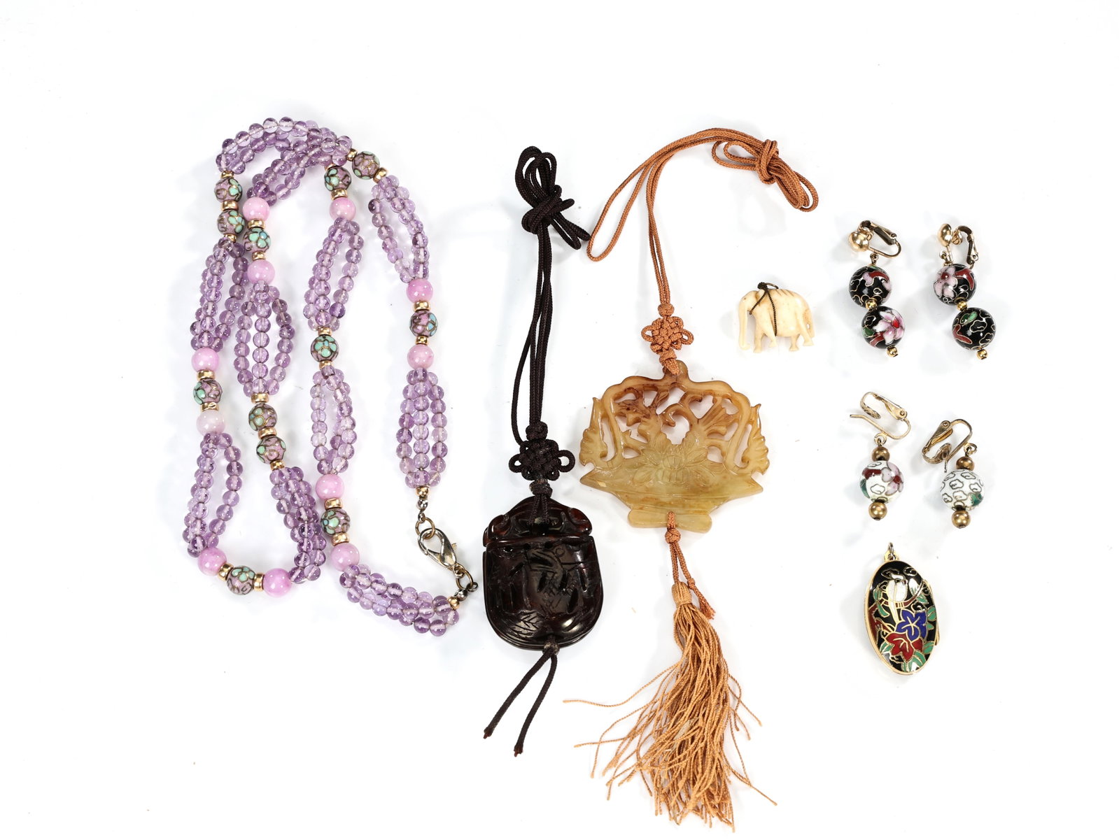 Group Of Asian Inspired Natural Stone, Beads, Enamel Jewelry: Group Of Asian Inspired Natural Stone, Beads, Enamel Jewelry (All in different sizes)