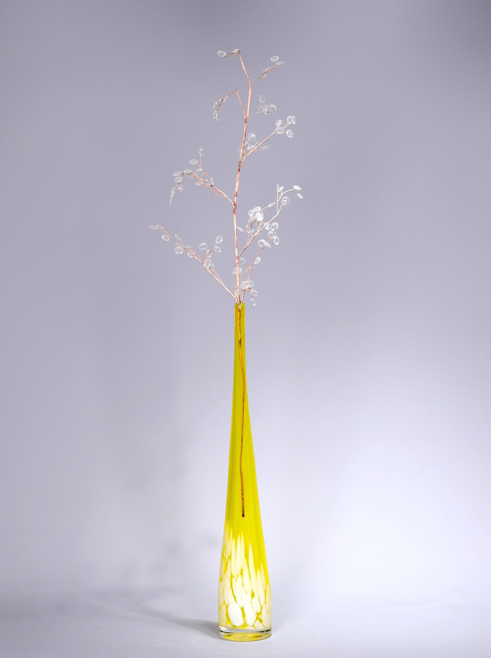 Yellow Blown Glass Flute Vase With Glass Flower Branch (1 of 6)