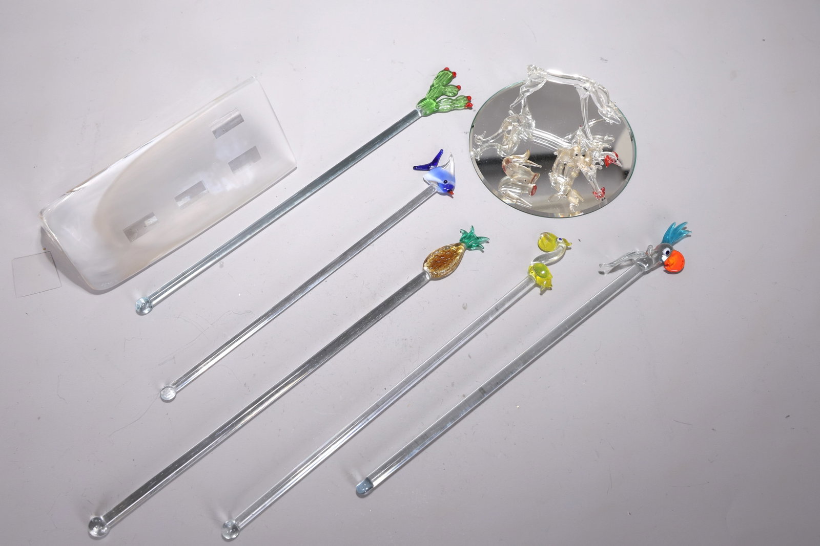 Vintage Glass Swizzle Sticks With Glass Animals (1 of 6)