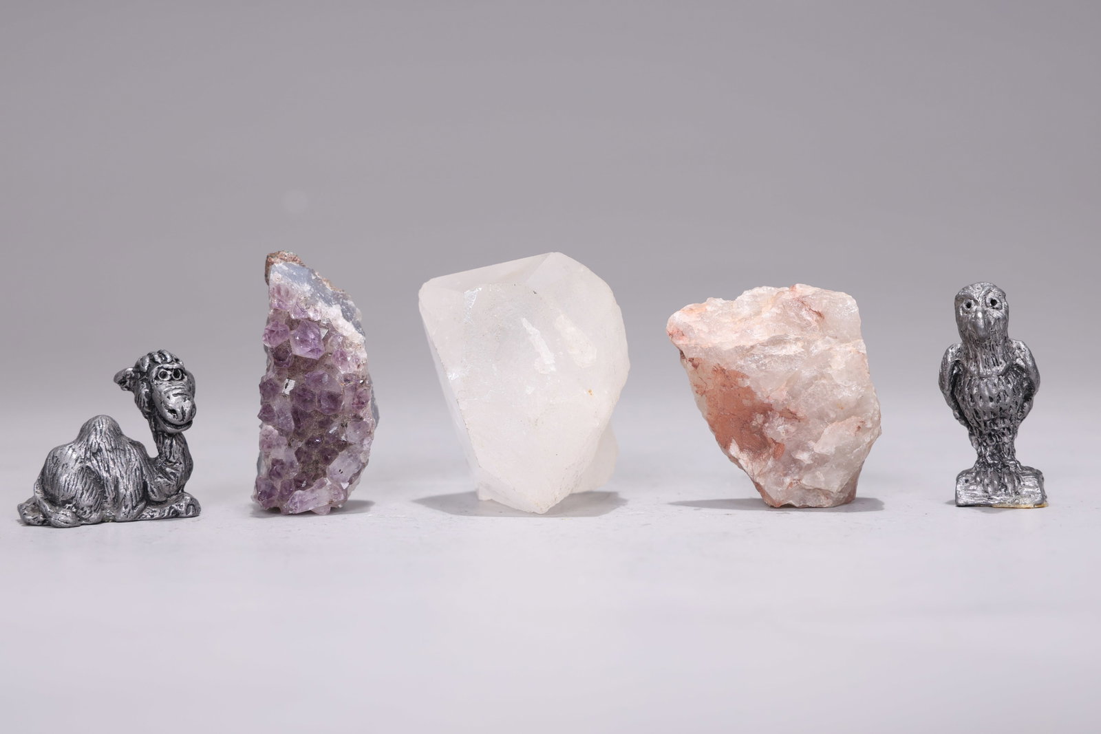Group of Rough Raw Cystal Quartz And Pewter Miniature (1 of 5)
