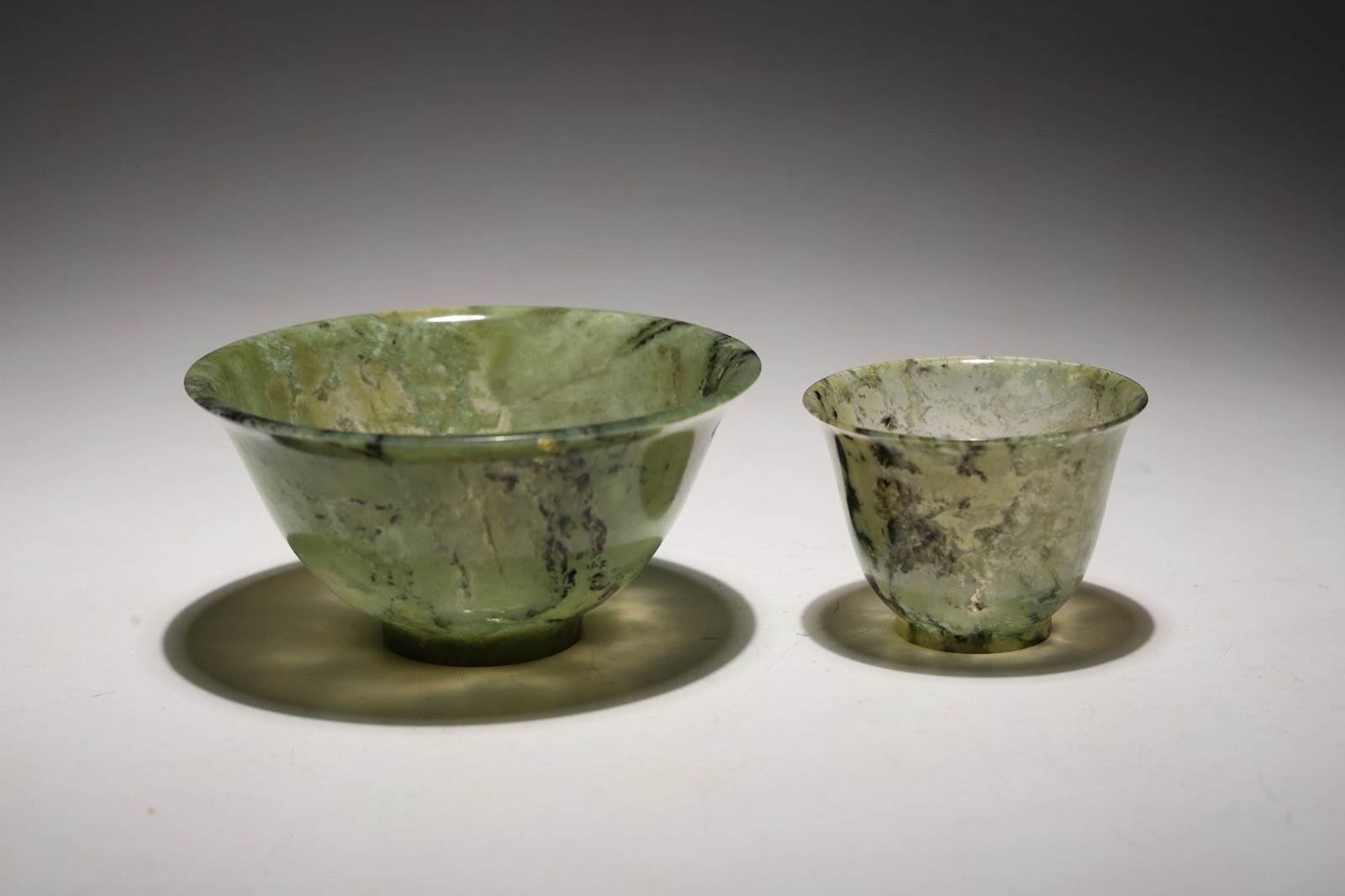 2 Of Chinese Mottled Green Jade Bowls (1 of 6)