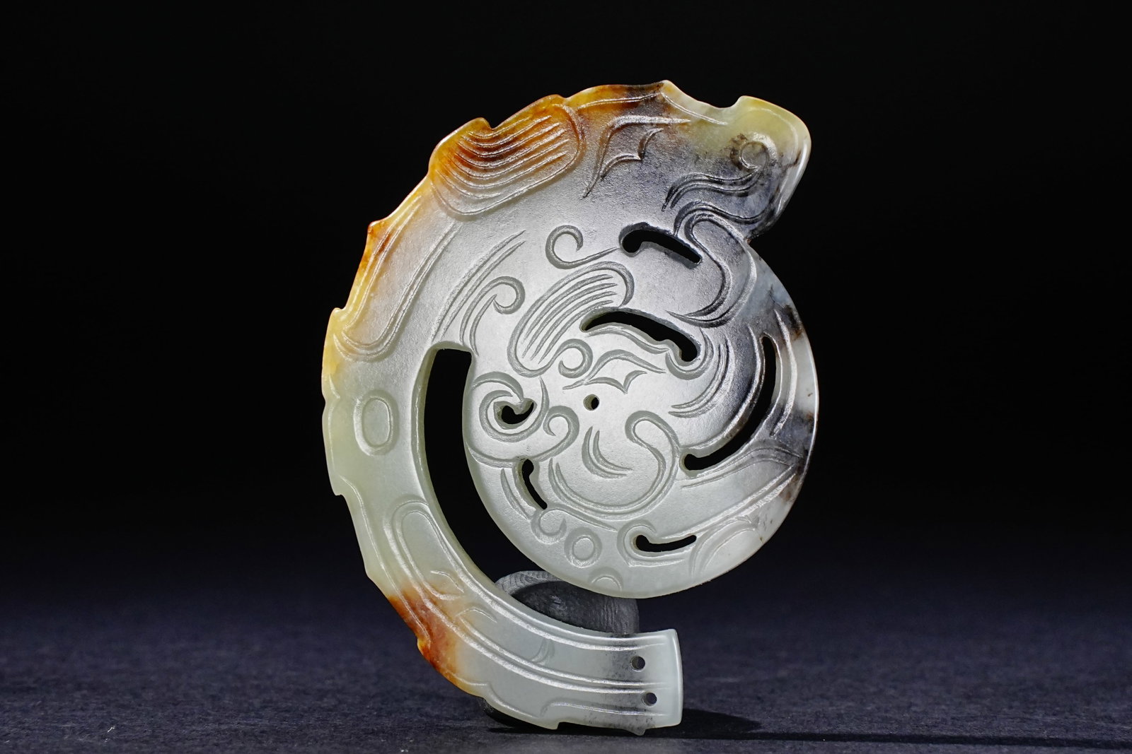 Jade Carved Beast Face Pattern Dragon Shape Bi (1 of 7)