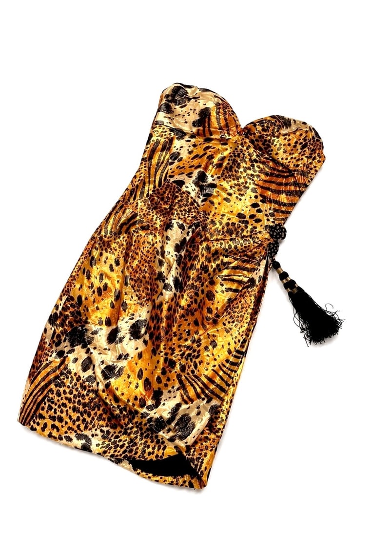 Leonard Paris Animal Print Strapless Silk Evening Gown Size EU 36 (1 of 6)