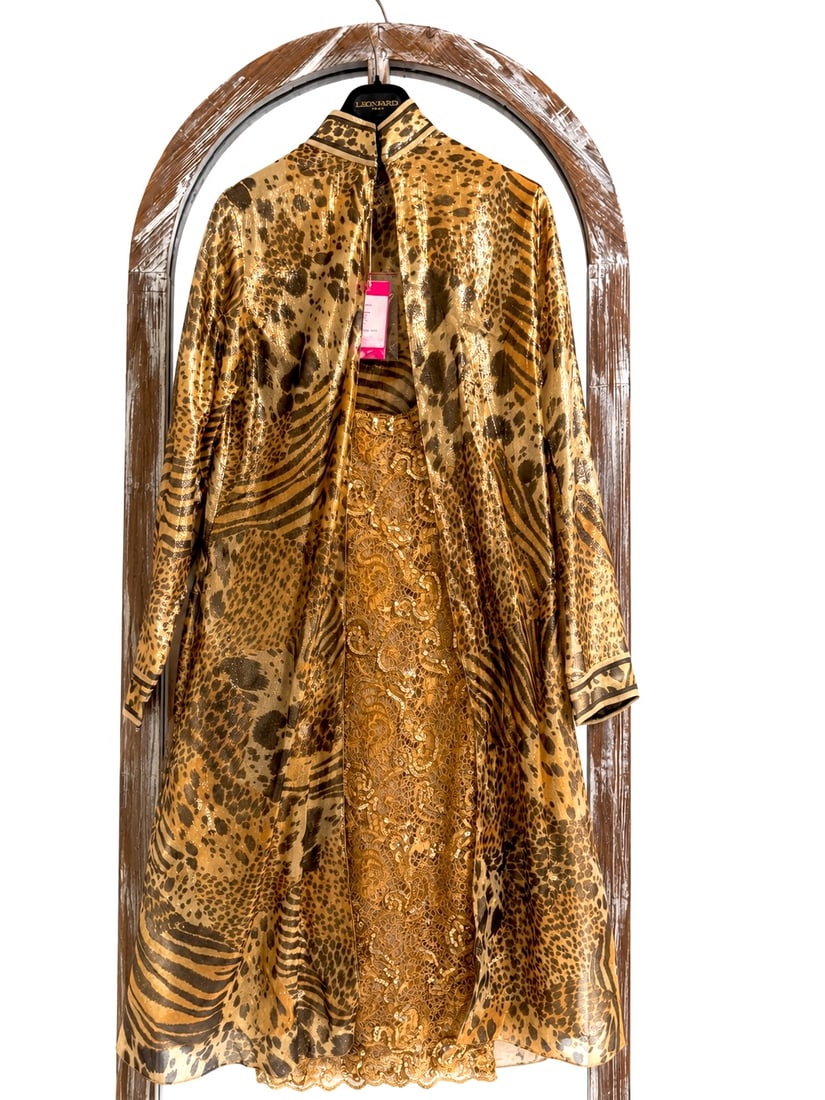 Leonard Paris Animal Print Strapless Silk Evening Dress & Jacket Size EU 42 (1 of 7)