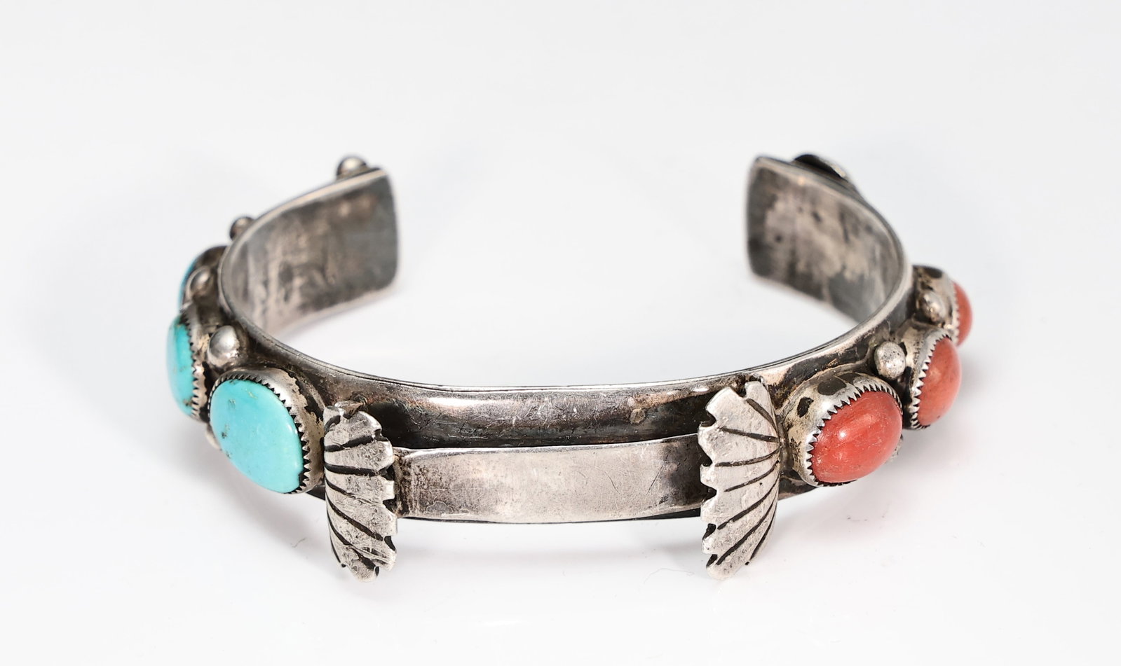 Native American Sterling Silver Turquoise & Coral Watch Band: Native American Sterling Silver Turquoise & Coral Watch Band (6.5 x 5.5 x 1 cm, Weight: 48.1 grams)