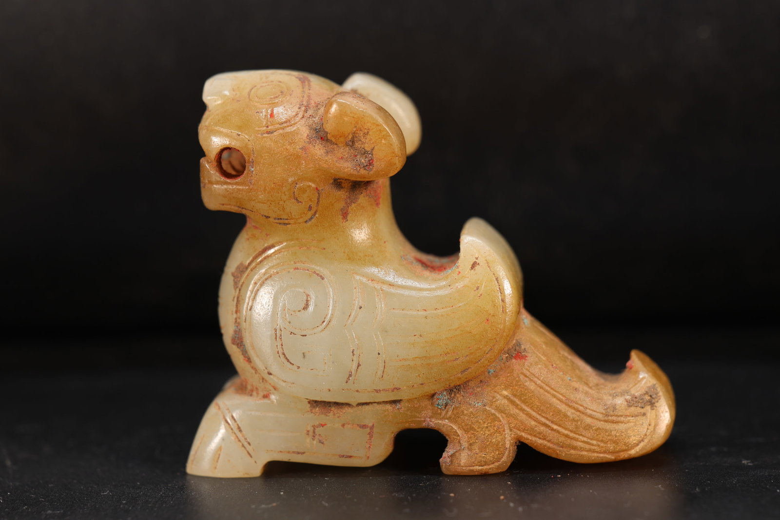 Jade Carved Beast Face Pattern Bird Shape Ornament (1 of 7)