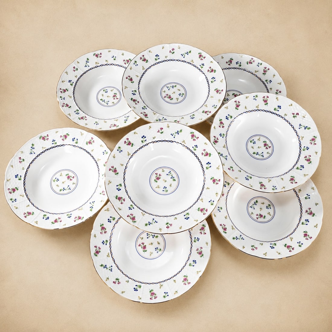 Baum Brothers 9" Francais Floral Rimmed Soup Bowls Set of 8 (1 of 7)