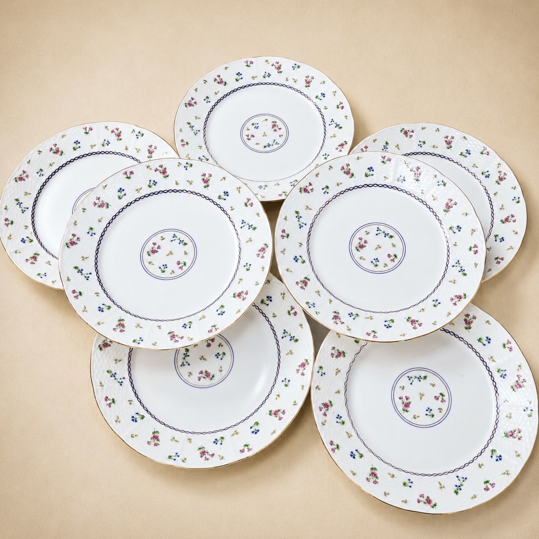 Baum Brothers 9.8" Francais Floral Rimmed Dinner Plates Set of 7 (1 of 6)
