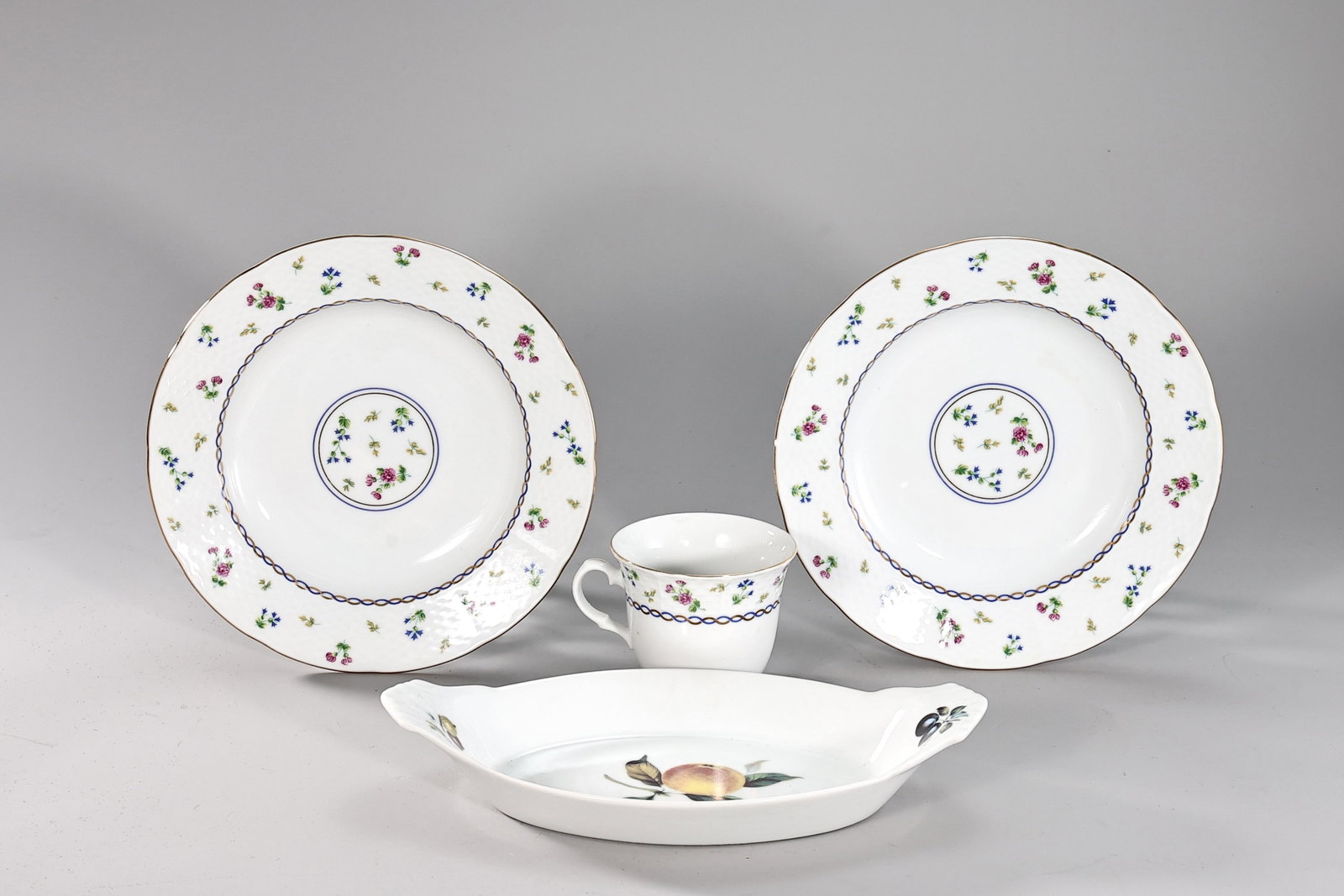 Baum Brothers Francais Plate And Cup And Porcelain Serving Baking Dish: Baum Brothers Francais Plate And Cup And Porcelain Serving Baking Dish (About 19.5 x 3 more or less) Collection of Formalities by Baum Bros. fine Bohemian porcelain dinner plates in the ?Fran?ais? pat