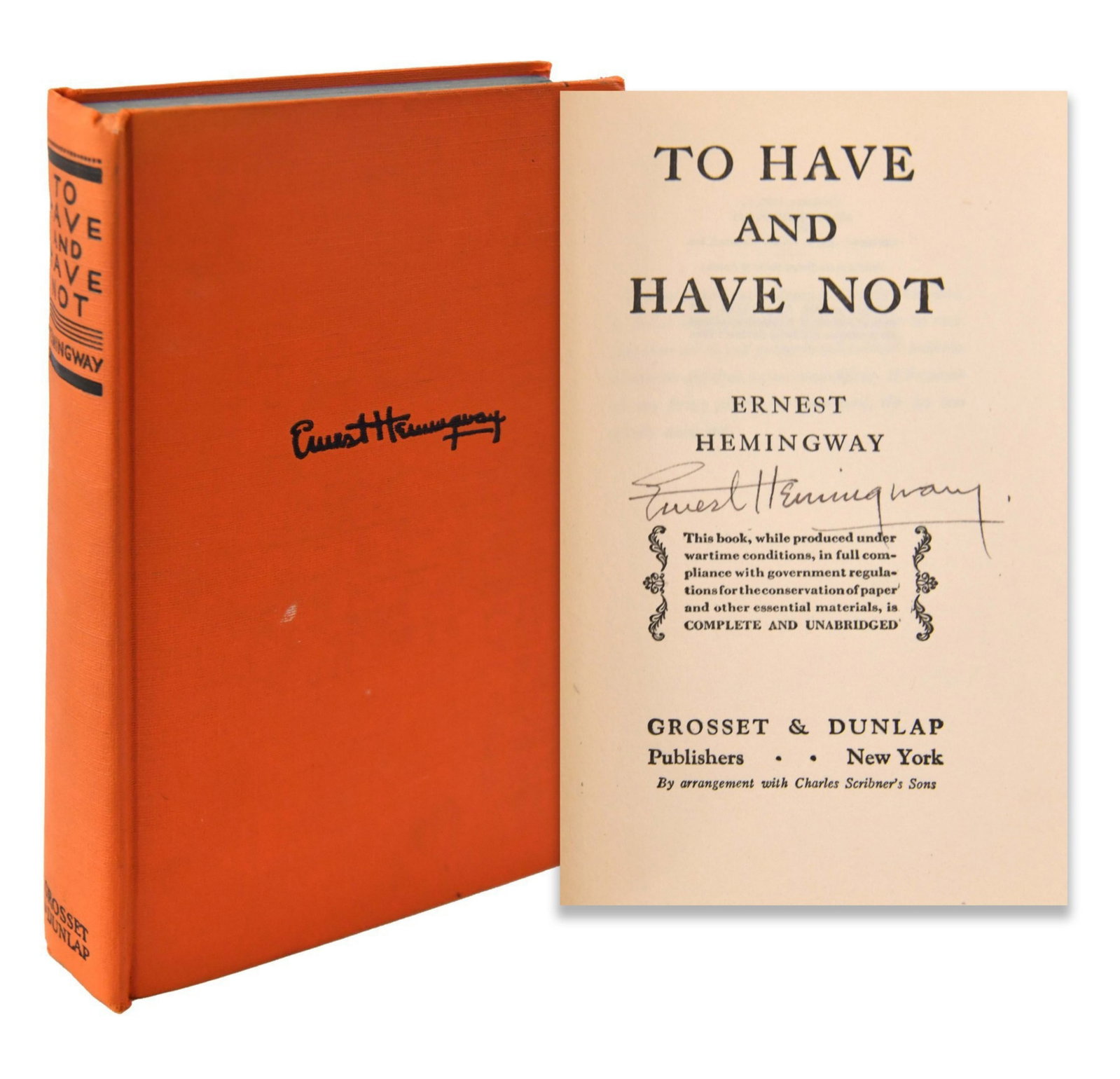 ERNEST HEMINGWAY (1899-1961), SIGNED TO HAVE AND HAVE NOT (1 of 4)