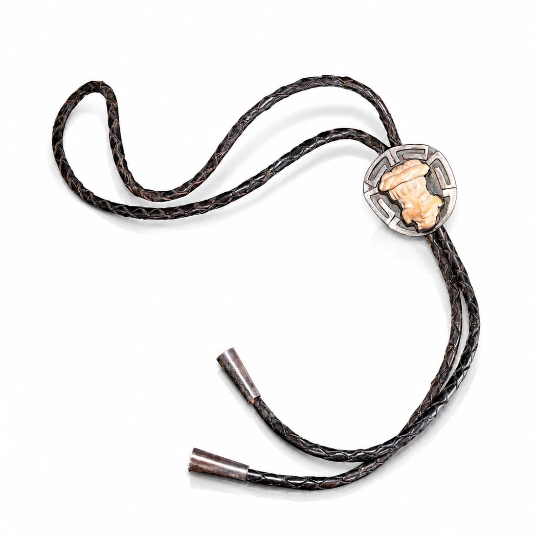 Native American Carved Figure Bolo Tie with Sterling Silver Slide: Native American Carved Figure Bolo Tie with Sterling Silver Slide (4.5 x 4.5 x 1 cm, Tie: 100 cm long)