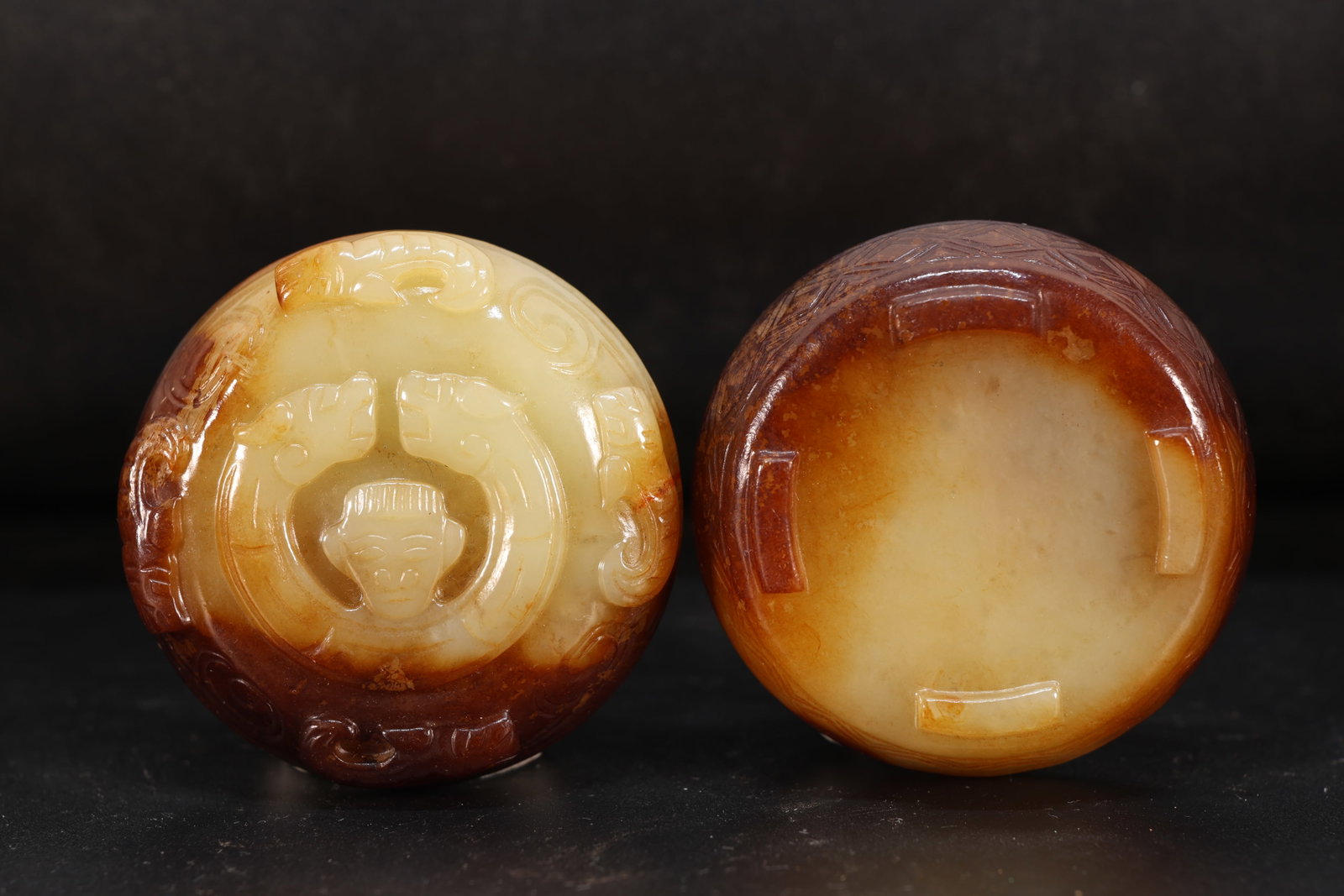 Jade Carved Beast Face and Character Face Pattern Lid Box (1 of 6)