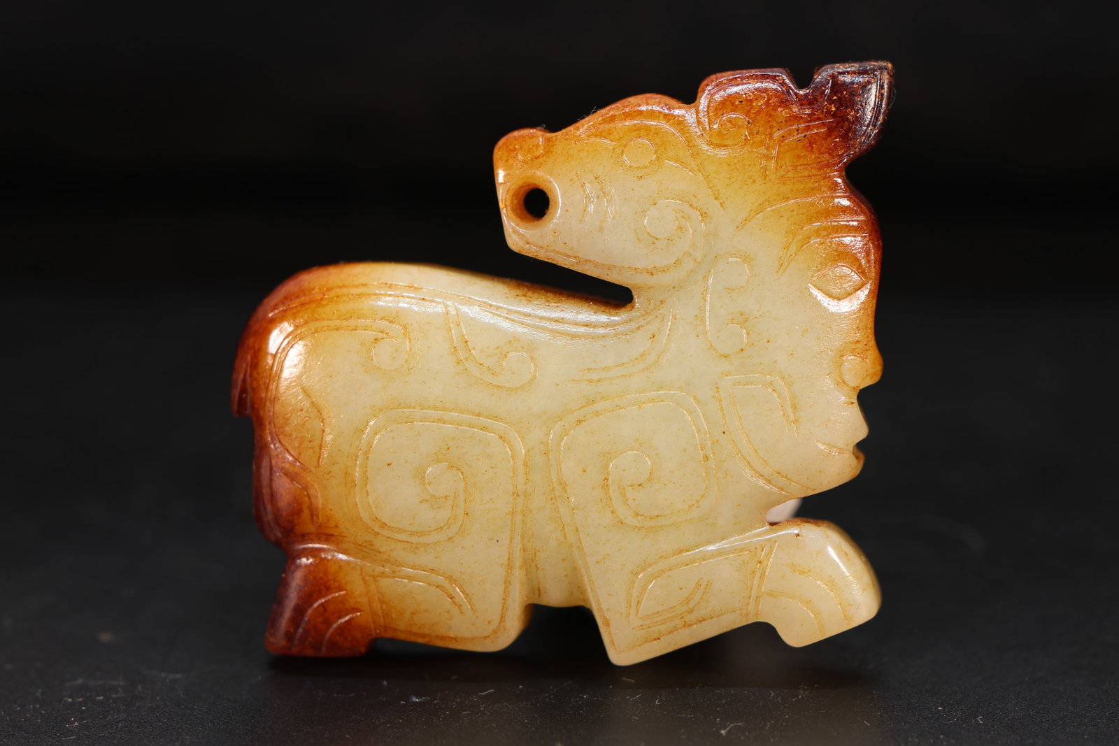 Jade Carved Beast Face Pattern Deer Shape Bi: Jade Carved Beast Face Pattern Deer Shape Bi (5 x 5.3 x 1cm)