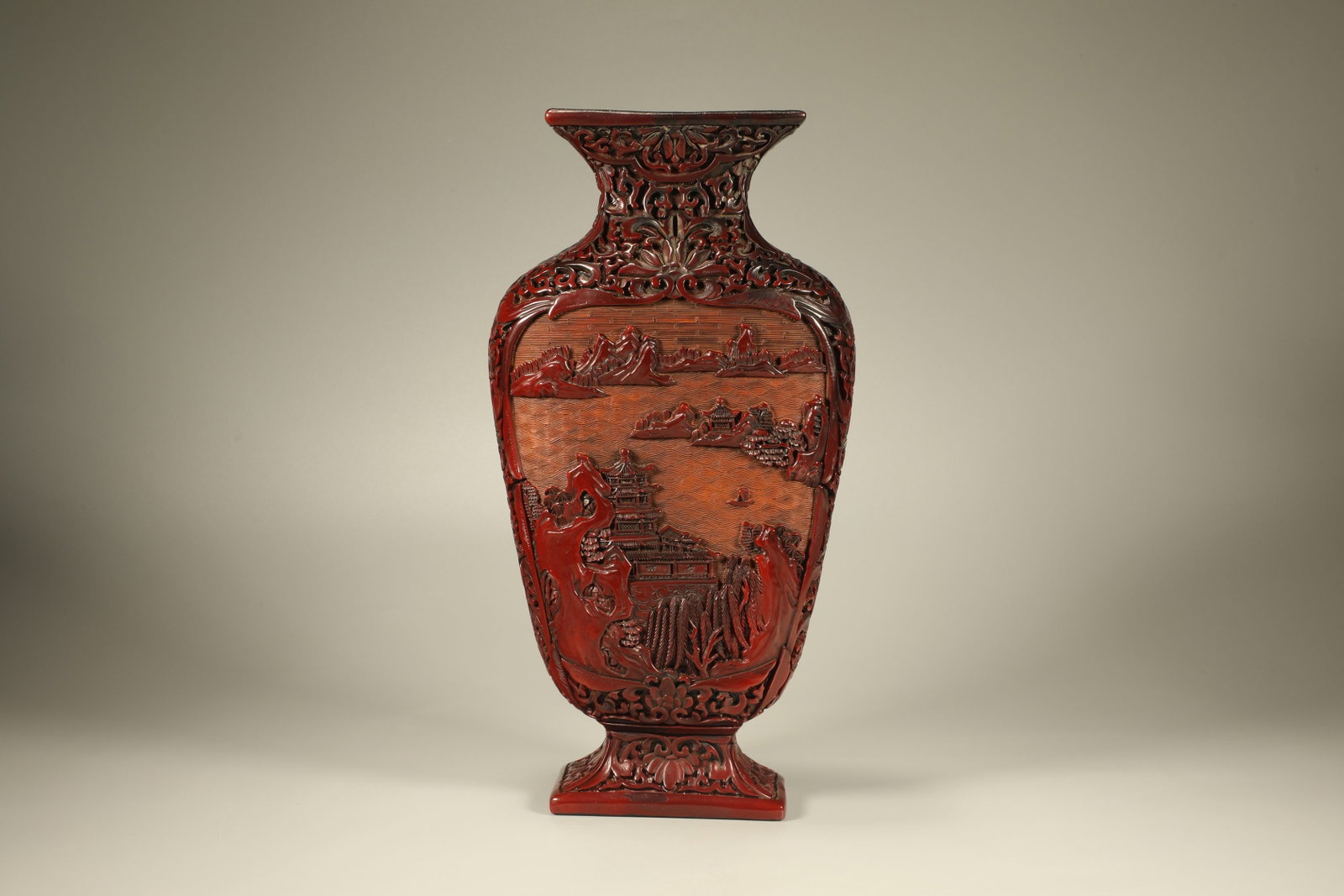 Lacquerware Red Carved Landscape Pattern Vase (1 of 6)