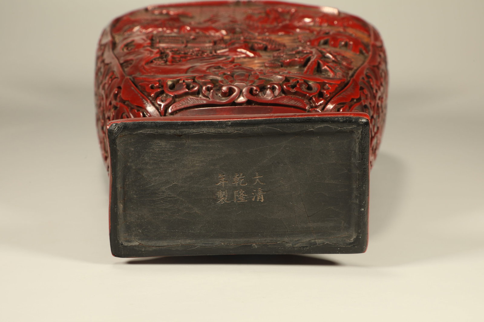 Lacquerware Red Carved Landscape Pattern Vase - 6