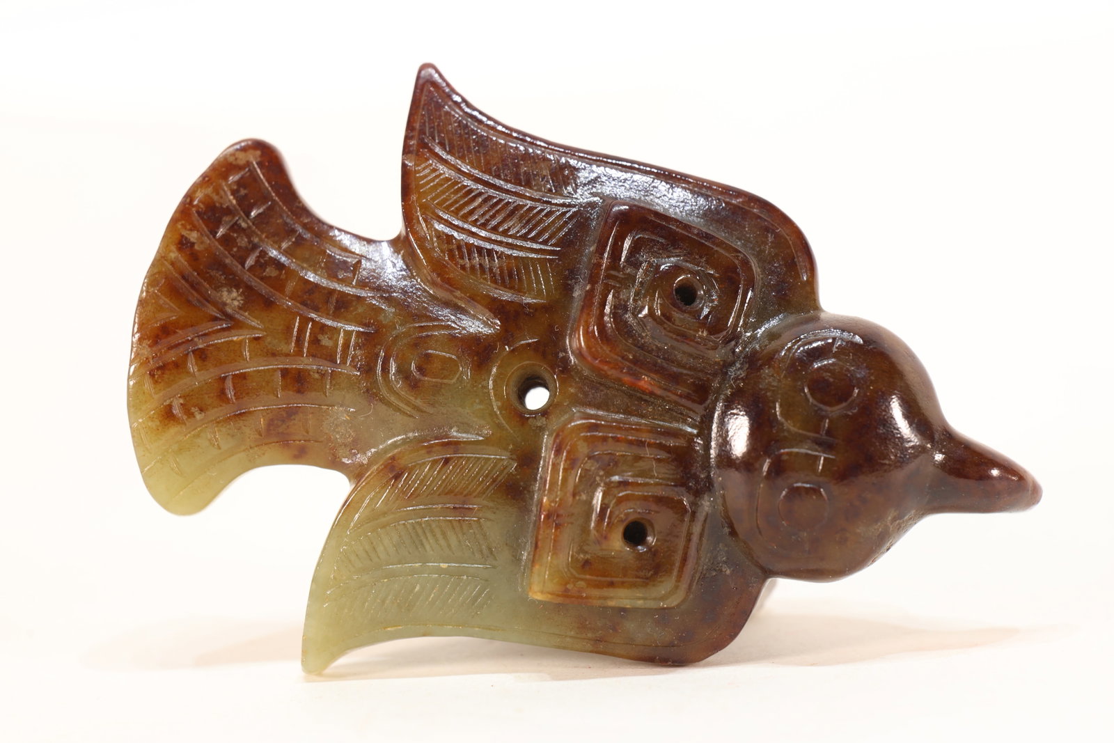 Jade Carved Beast Face Pattern Bird Shape Ornament (1 of 7)