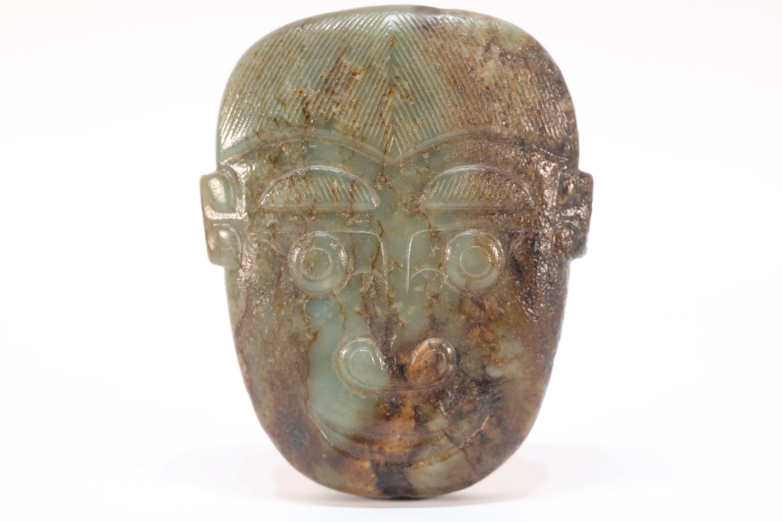 Jade Carved Beast Face Pattern Bi: Jade Carved Beast Face Pattern Bi (9.3 x 7.5 x 1.2cm)