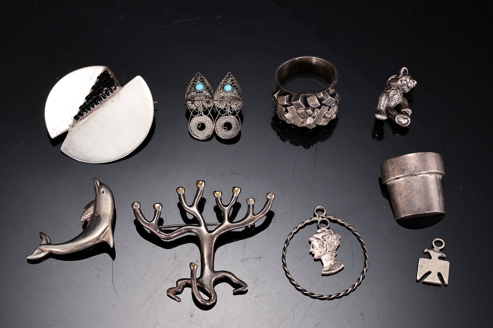 Group of Sterling Silver and Modernist Jewelry Decorative Objects. (1 of 6)