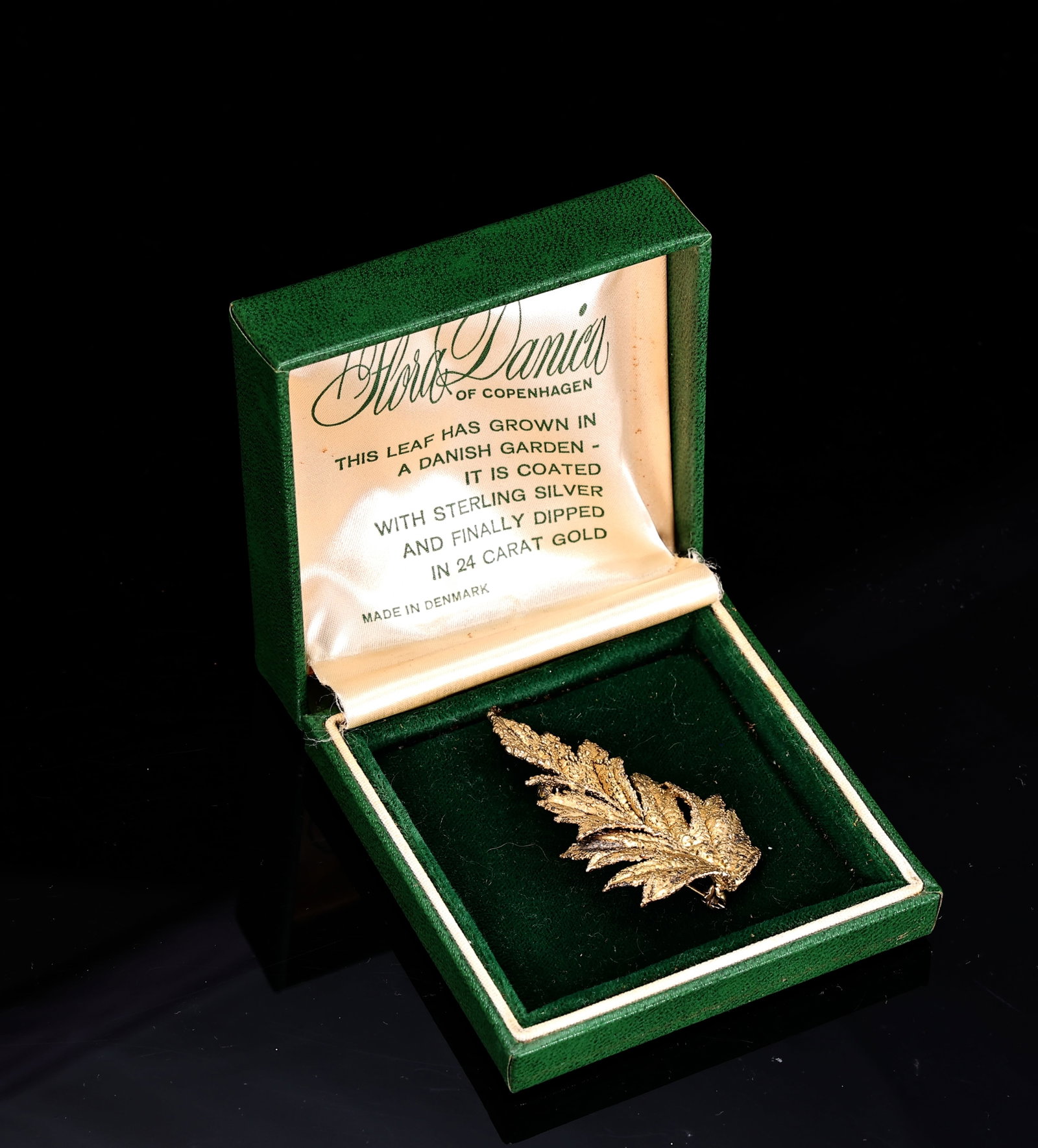 Flora Danica Copenhagen Sterling Silver 24K Gold Dipped Leaf Brooch in Box (1 of 6)