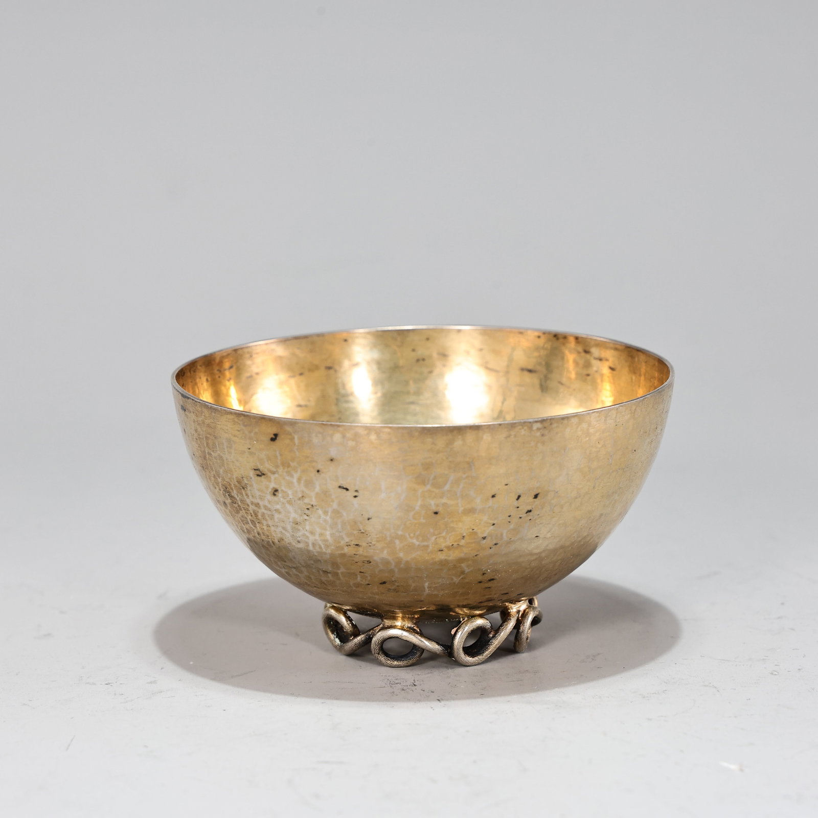 Hammered Sterling Silver Geneva Bowl with Sculptural Scroll Foot (1 of 6)