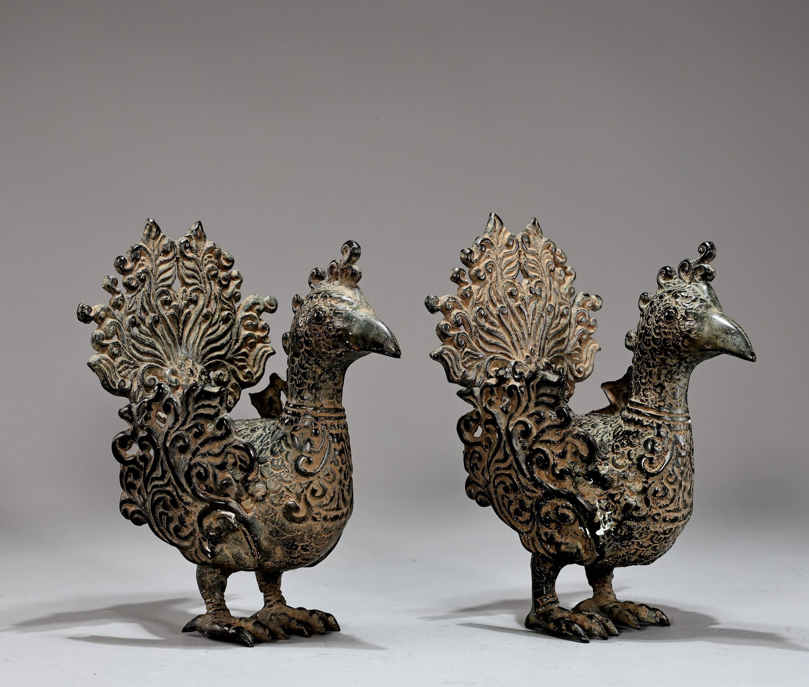 Pair of Cast Bronze Peacock Figures (1 of 6)