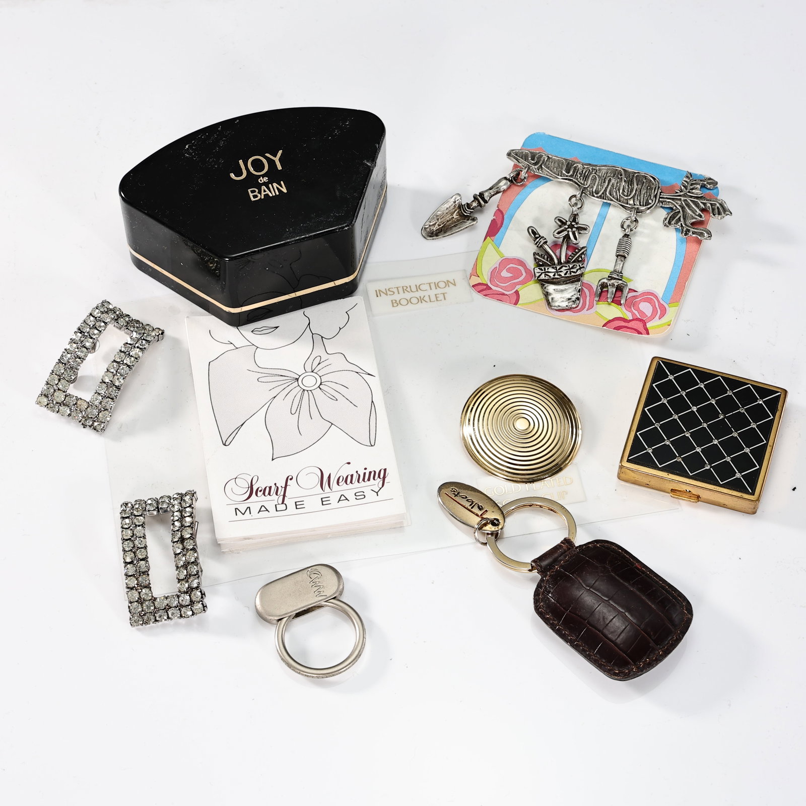 Costume Accessories Including Joy de Bain, Compact, Rhinestone Shoe Clips,Scarf Click,Keychains (1 of 6)