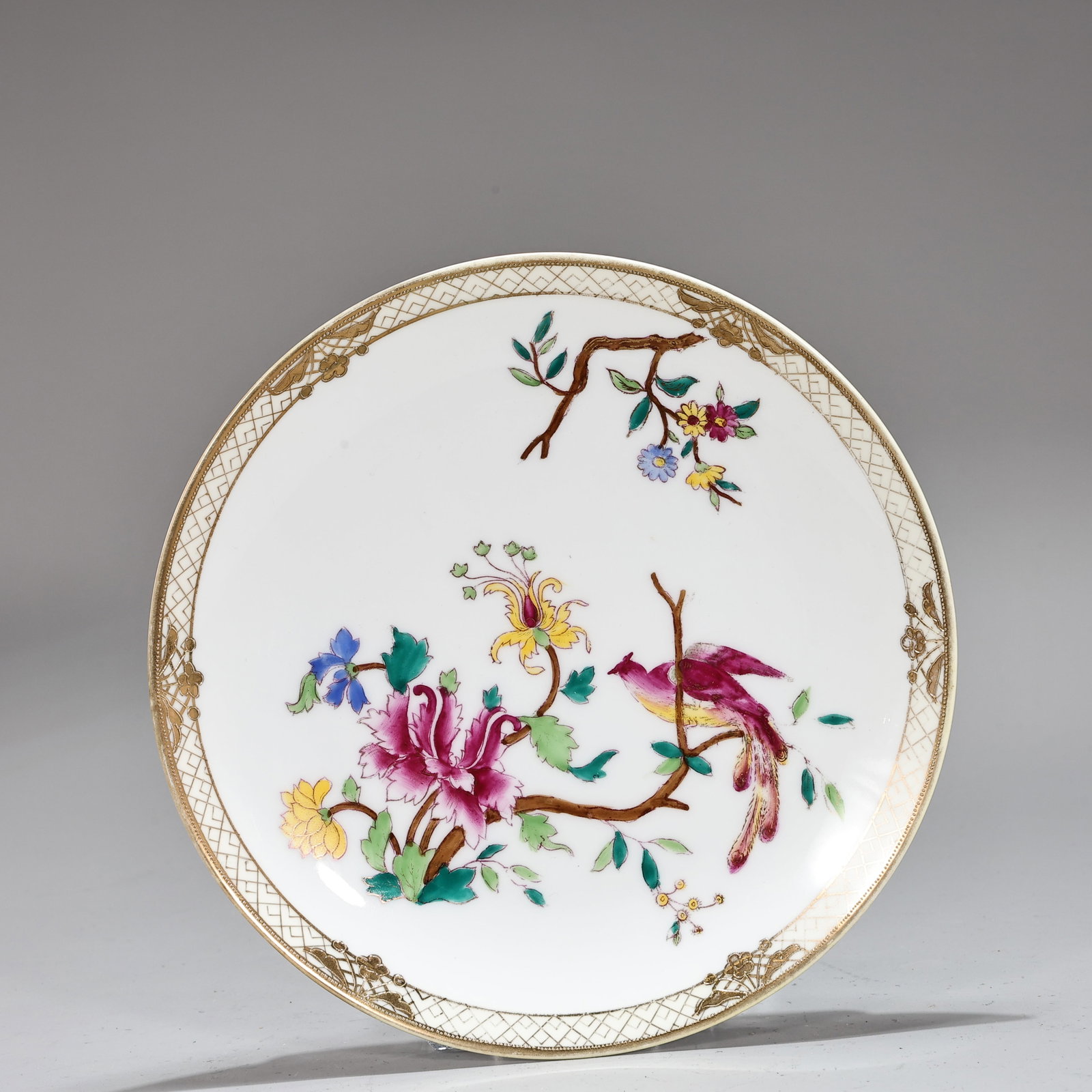 Hand Painted Porcelain Bird & Floral Plate Nippon era 1891?1921: Hand Painted Porcelain Bird & Floral Plate Nippon era 1891?1921 (19 x 2 cm)