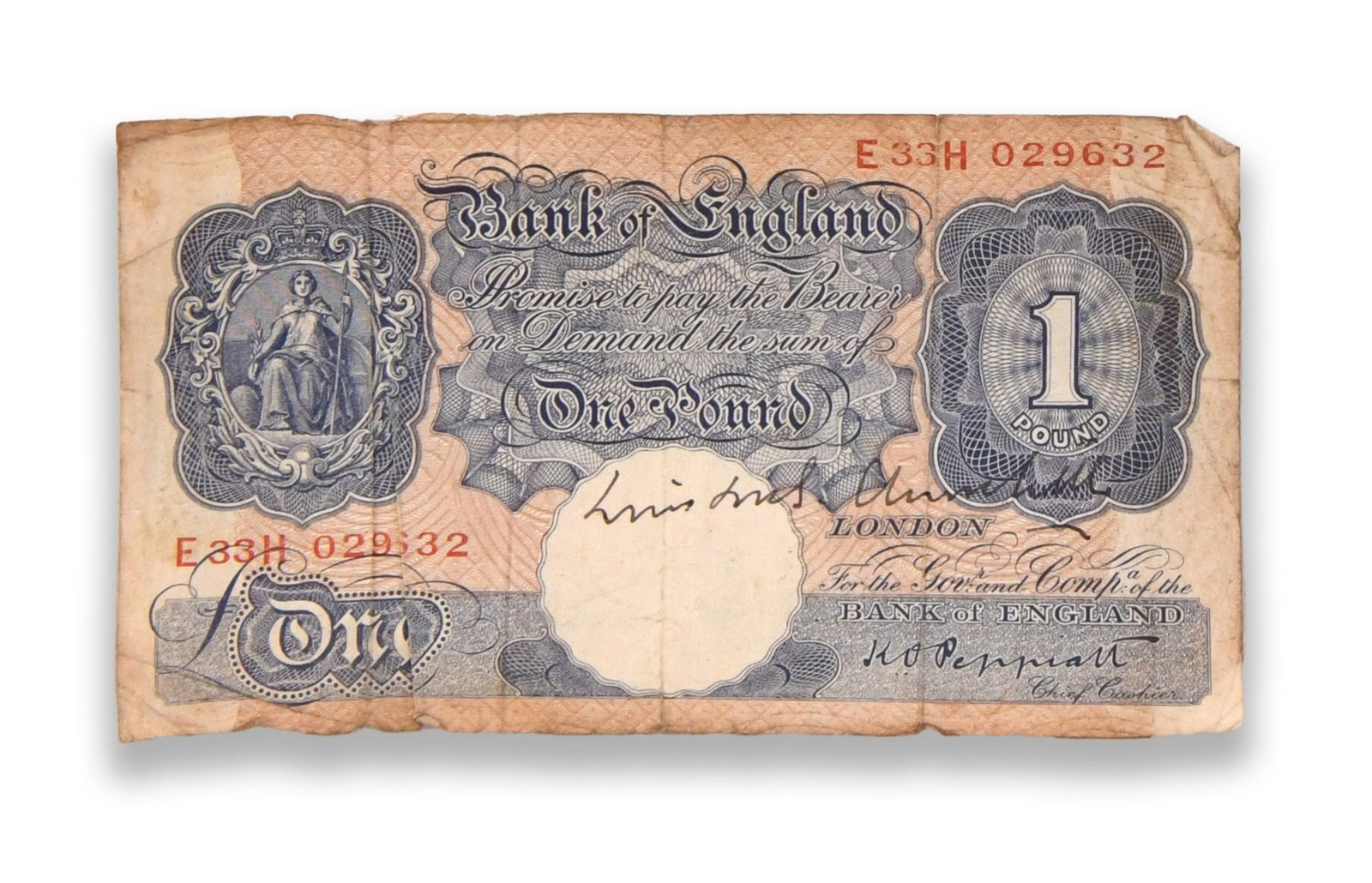 WINSTON S. CHURCHILL (1874-1965), SIGNED WARTIME BANK OF ENGLAND ONE POUND NOTE (1 of 2)