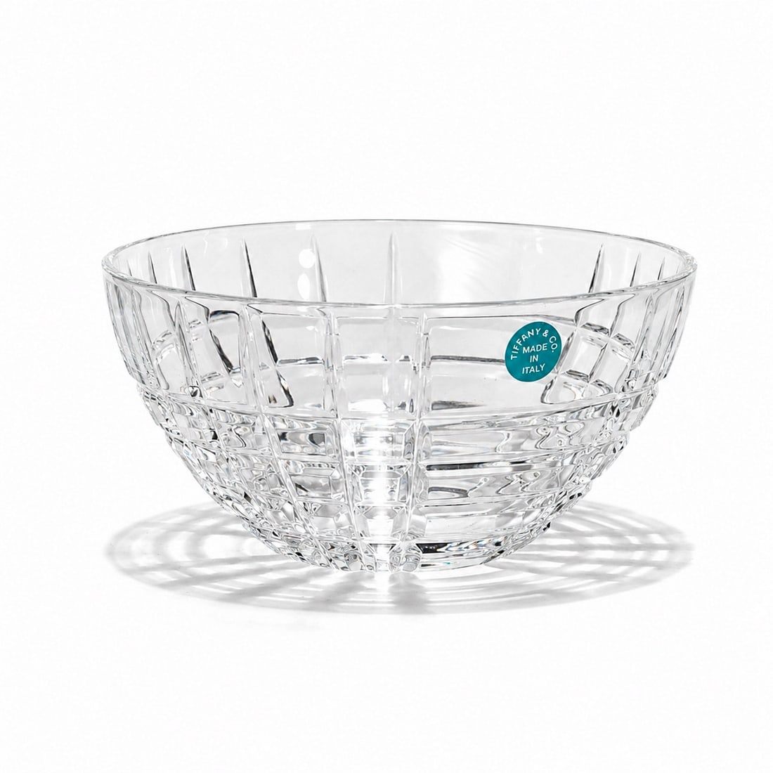 Tiffany & Co Plaid Cut Round Crystal Bowl Italy with Original Box: Tiffany & Co Plaid Cut Round Crystal Bowl Italy with Original Box (Bowl: 11 x 6 cm)
