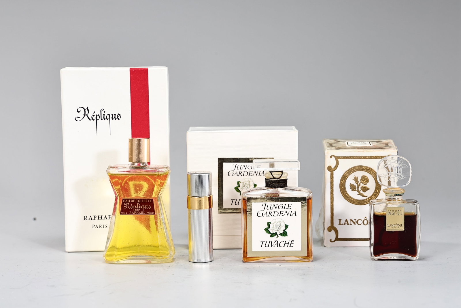 Vintage French Perfume Bottle Including Replique, Tuvache, Lancome 1940s -1960s: Vintage French Perfume Bottle Including Replique, Tuvache, Lancome 1940s -1960s (About 9 x 4 x 2 cm more or less)