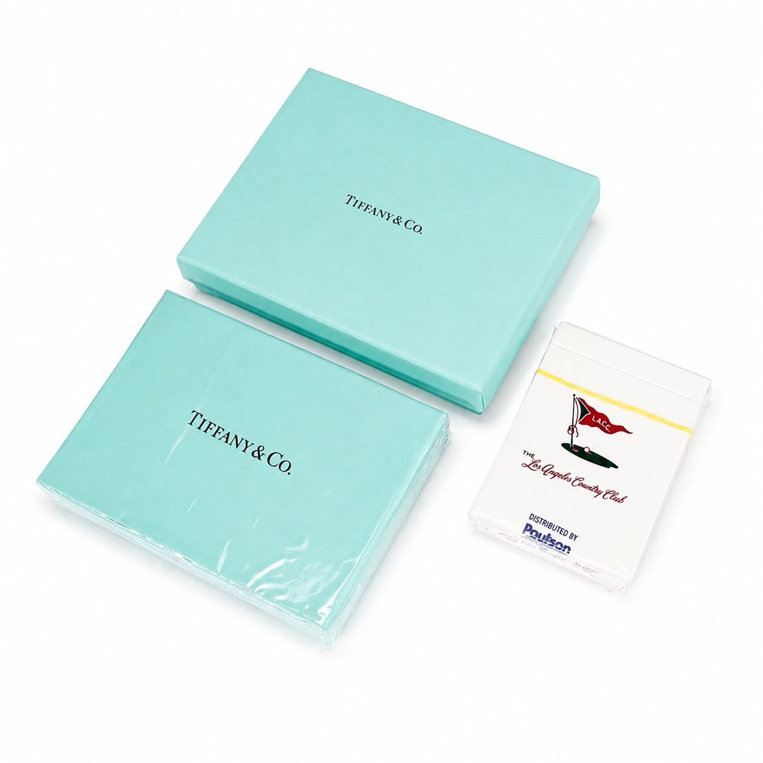 Tiffany & Co Monogrammed Playing Cards And L.A.C.C Paulson Dice Card: Tiffany & Co Monogrammed Playing Cards And L.A.C.C Paulson Dice Card (Box: 13.5 x 10 x 3 cm, 9 x 6 x 1.5 cm)