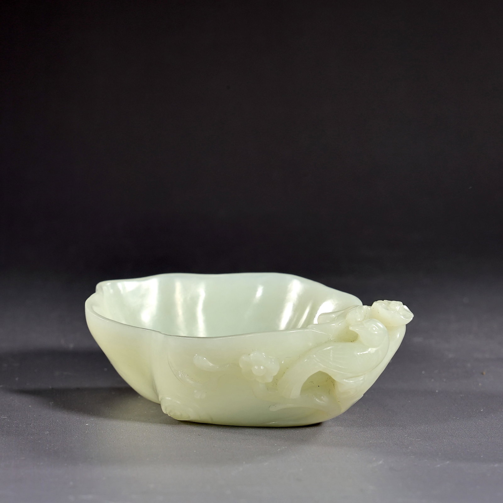 Chinese White Jade Carved Bird And Flower Brush Washer (1 of 8)