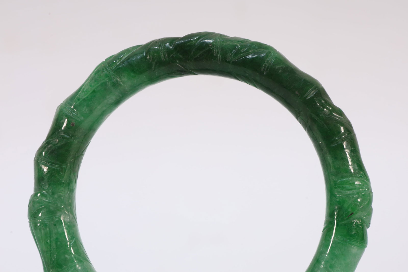 Jadeite Carved Bamboo Pattern Bangle - 2